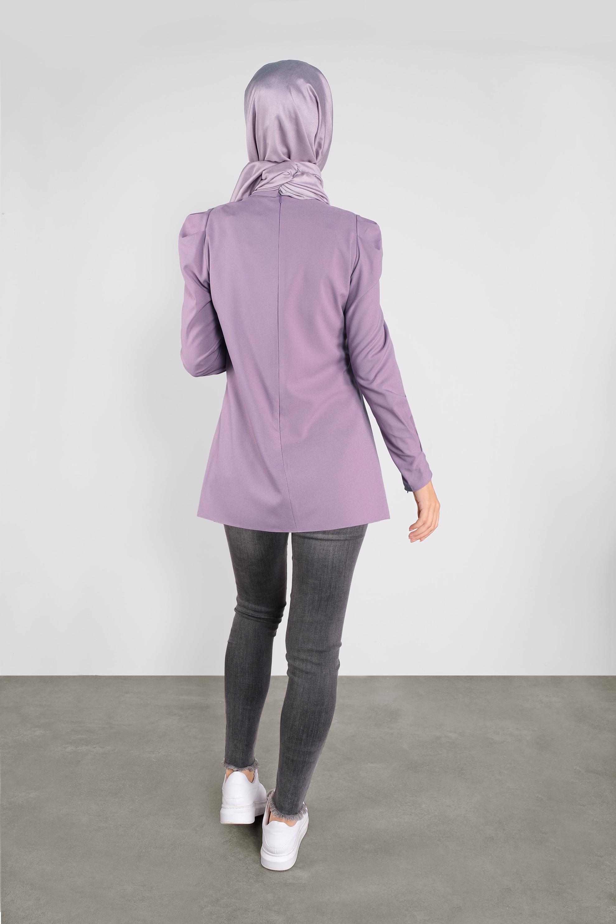 Tesettür giyim MOR GİGOT KOL GÖMLEK YAKA BLUZ 41222 