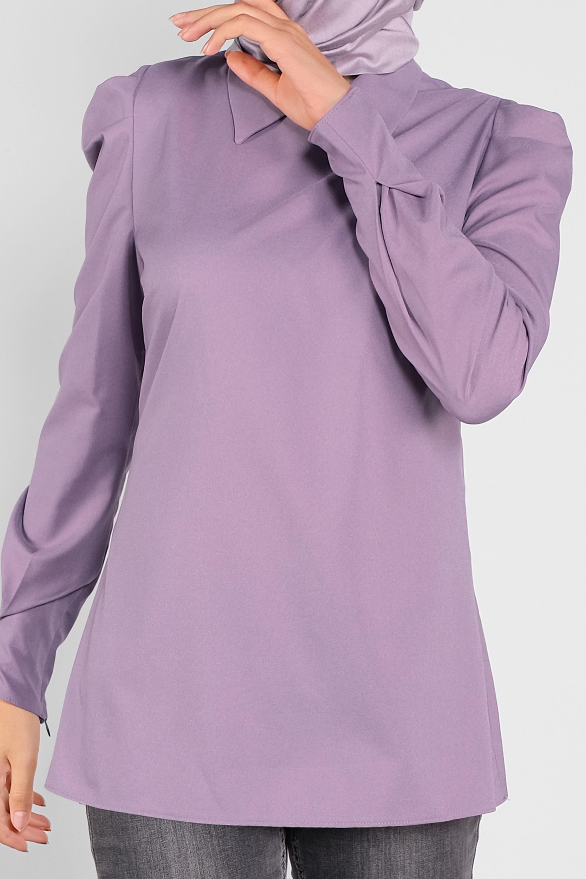 Tesettür giyim MOR GİGOT KOL GÖMLEK YAKA BLUZ 41222 