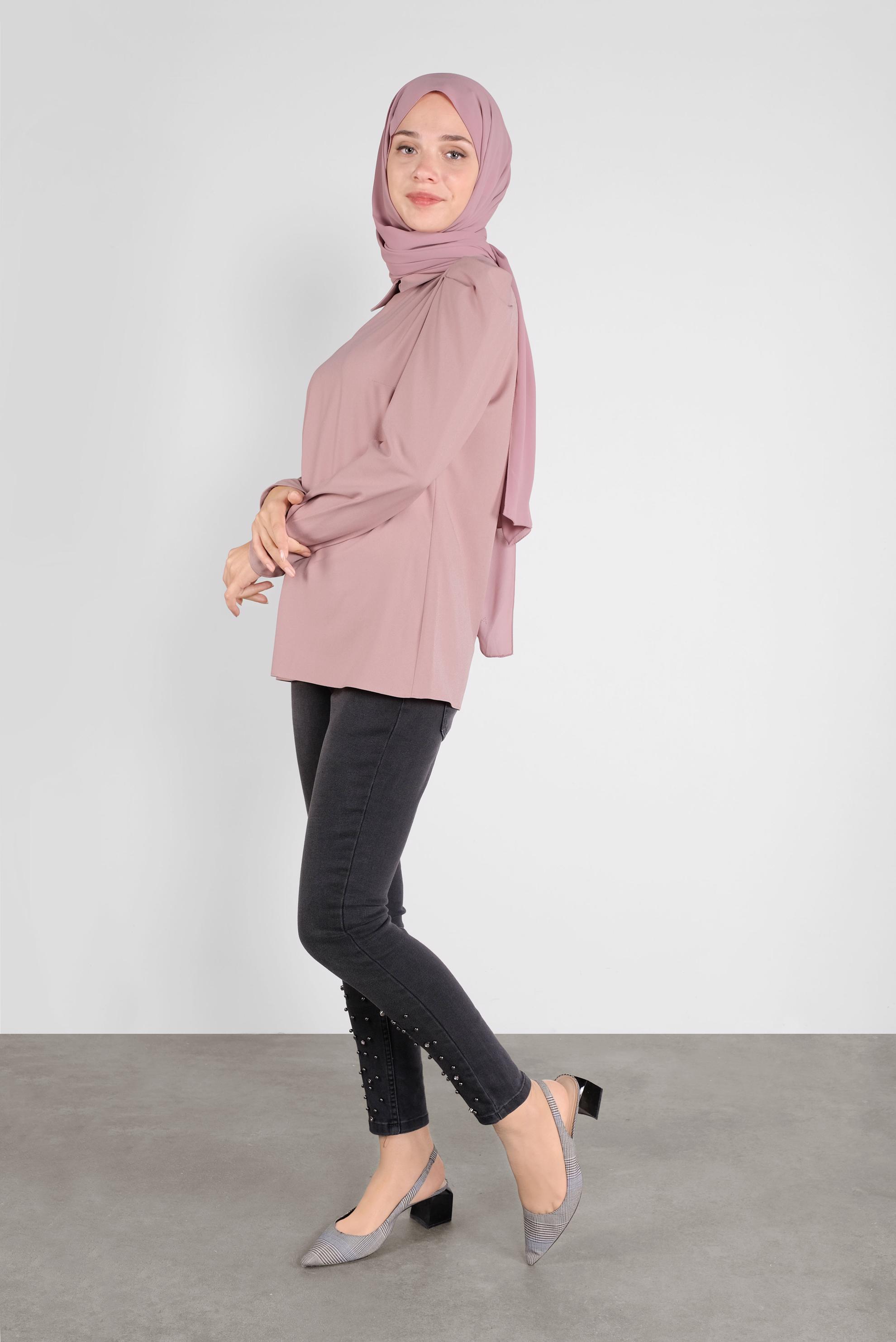 Tesettür giyim PUDRA GİGOT KOL GÖMLEK YAKA BLUZ 41222 