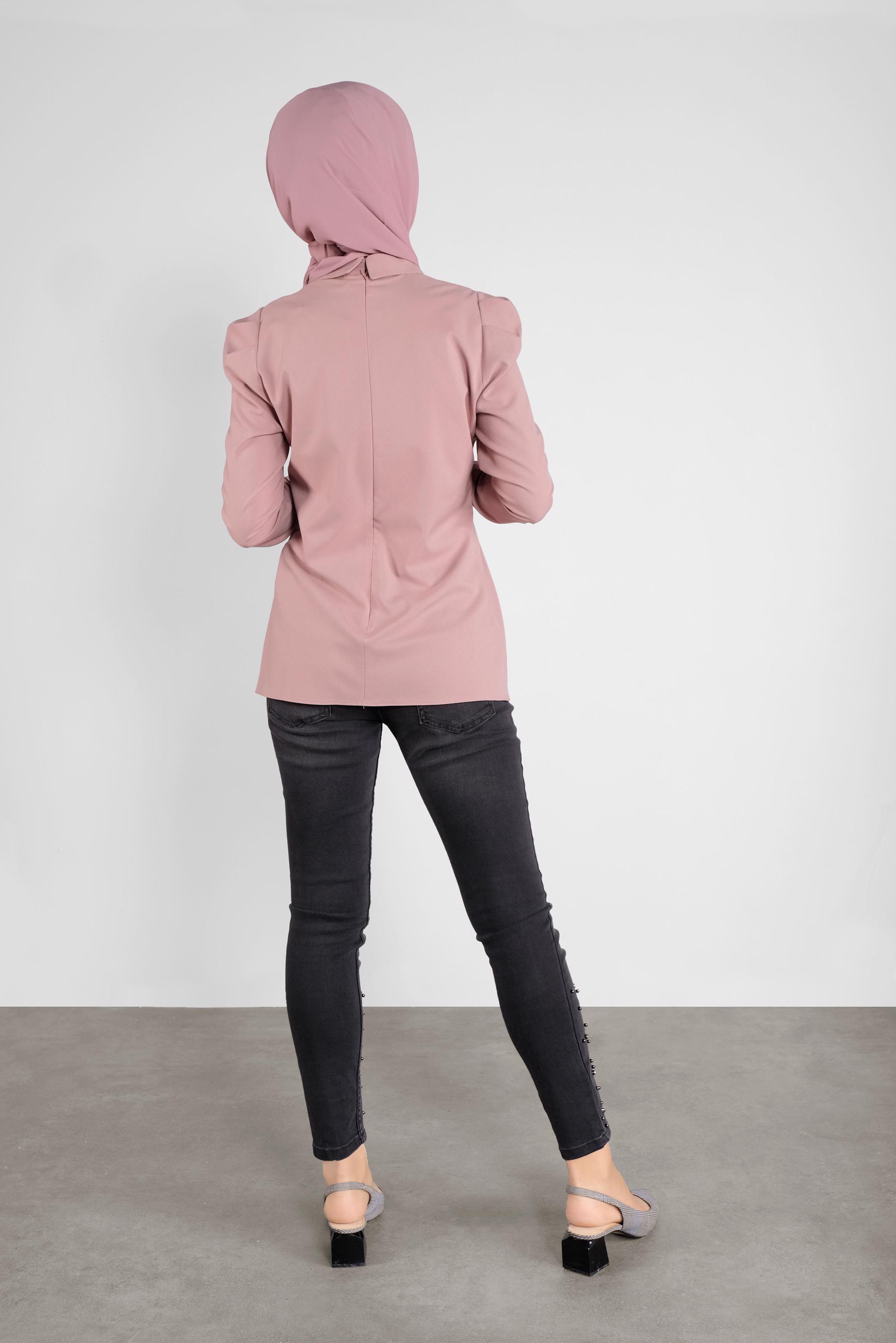 Tesettür giyim PUDRA GİGOT KOL GÖMLEK YAKA BLUZ 41222 