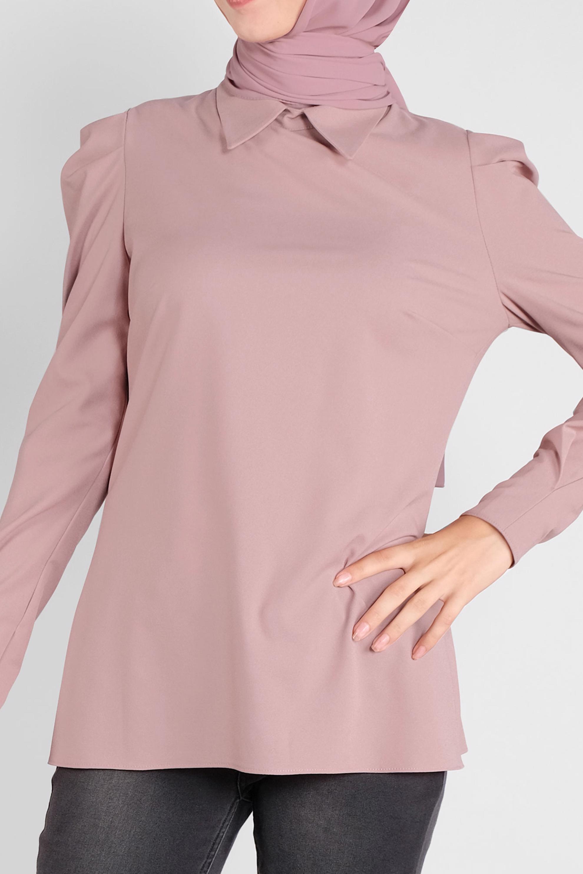 Tesettür giyim PUDRA GİGOT KOL GÖMLEK YAKA BLUZ 41222 