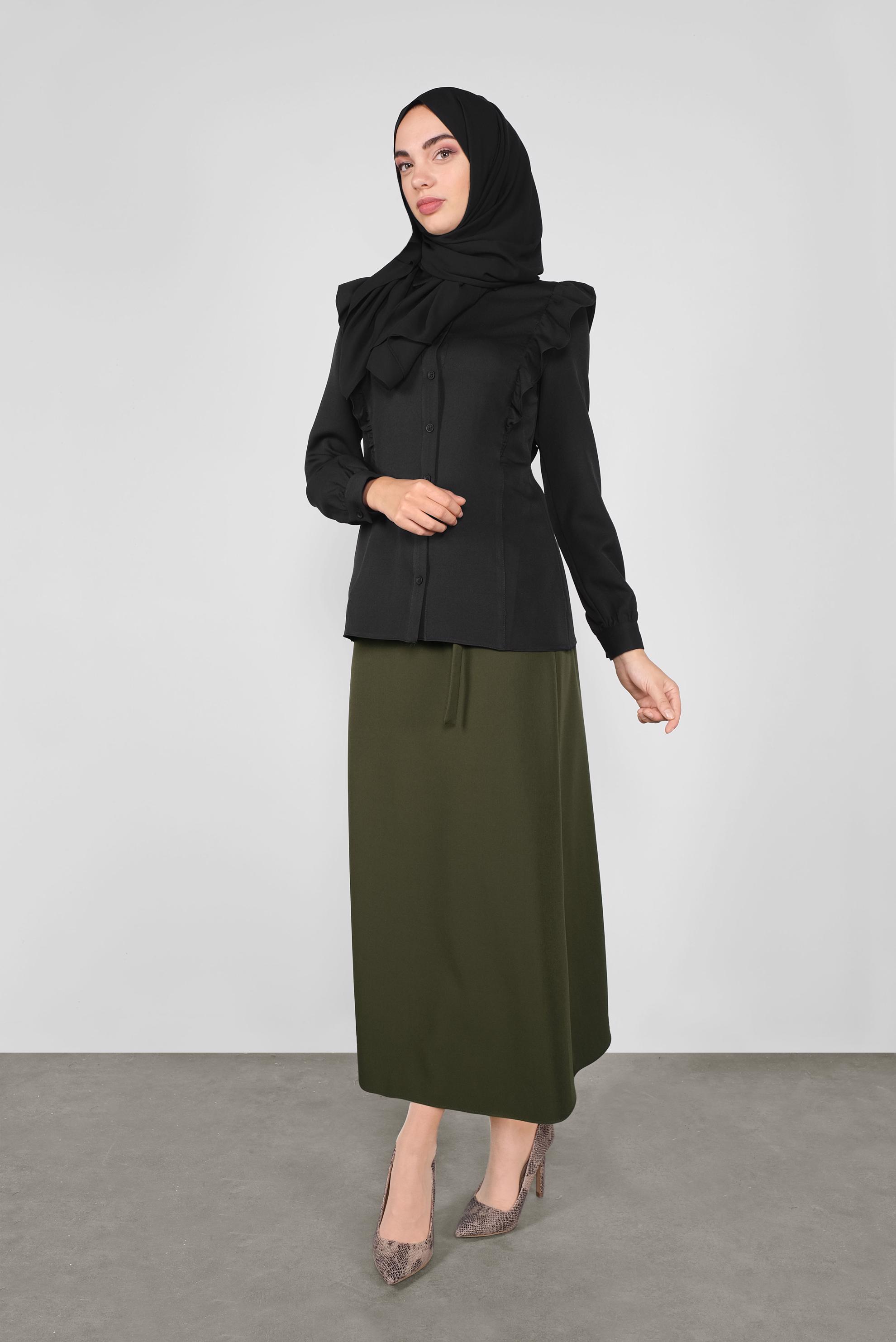 Tesettür giyim SİYAH FIRFIRLI DÜĞMELİ BLUZ 41241