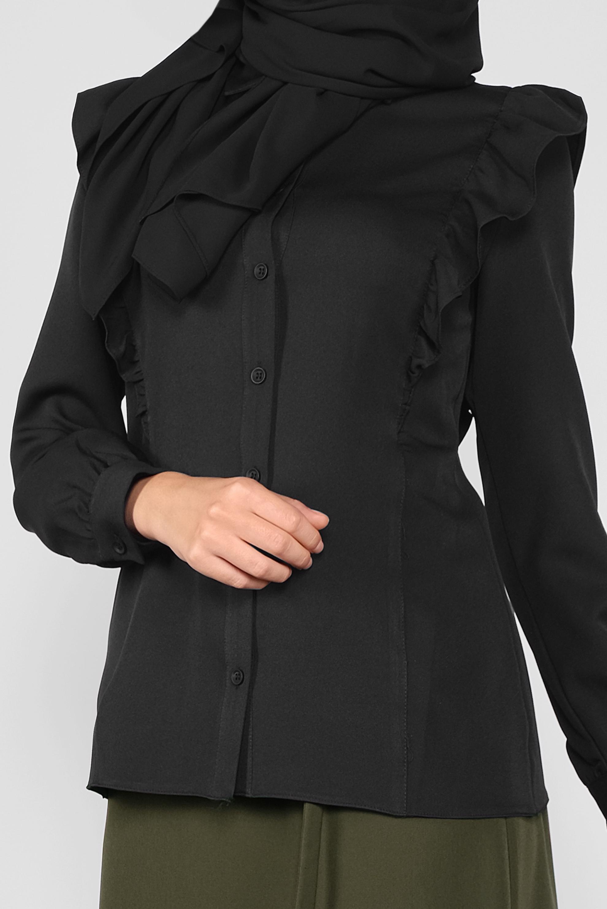 Tesettür giyim SİYAH FIRFIRLI DÜĞMELİ BLUZ 41241