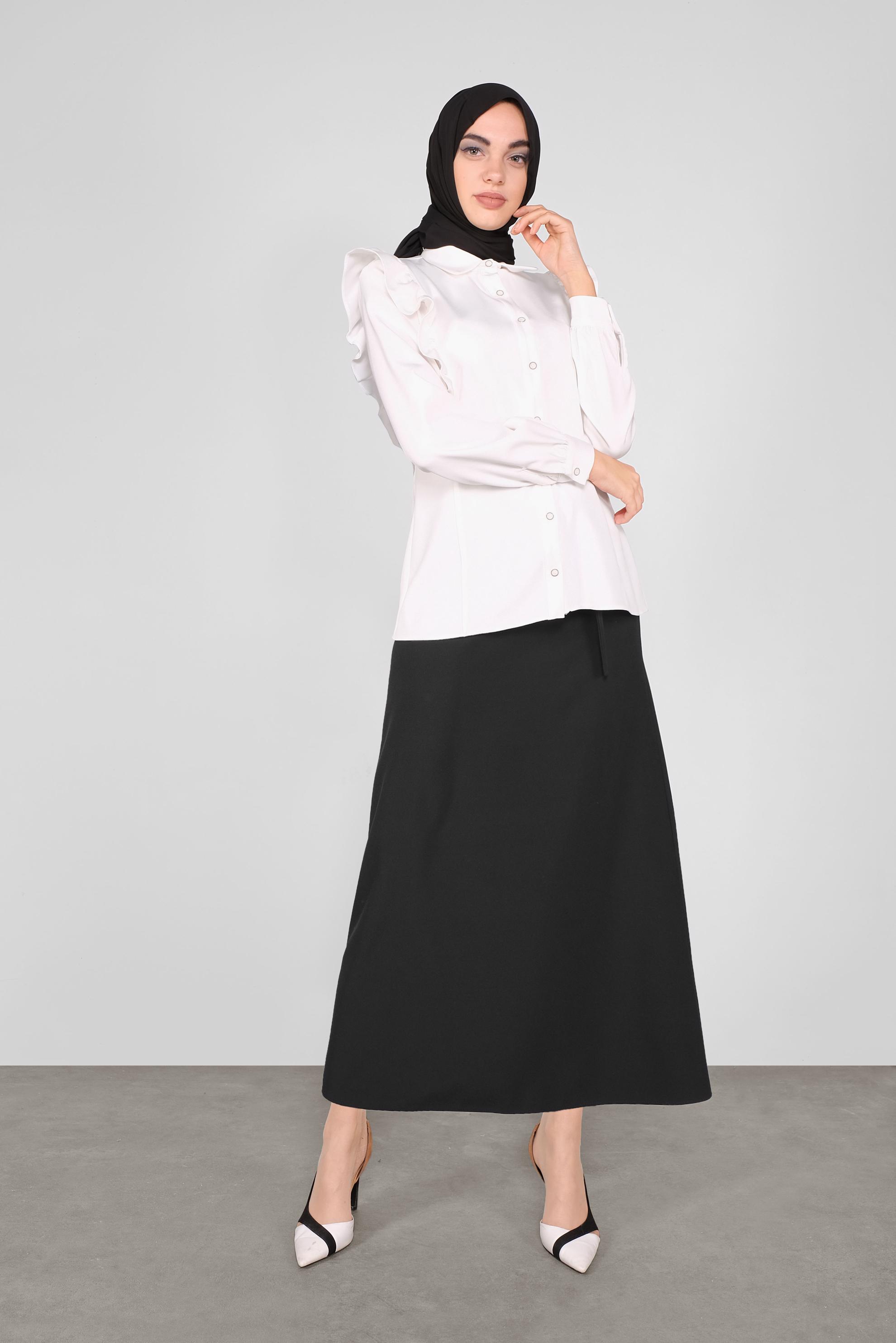 Tesettür giyim BEYAZ FIRFIRLI DÜĞMELİ BLUZ 41241