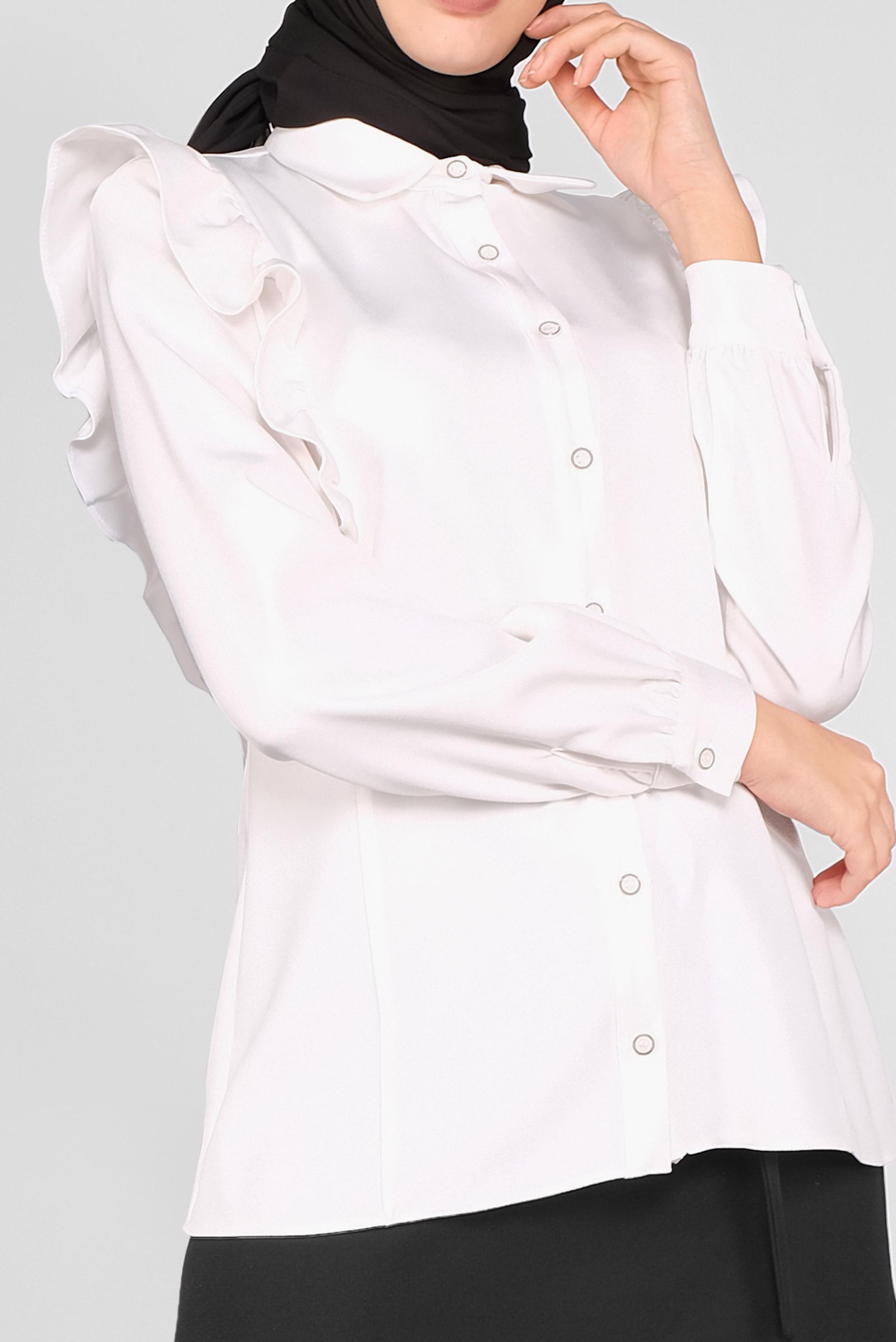 Tesettür giyim BEYAZ FIRFIRLI DÜĞMELİ BLUZ 41241