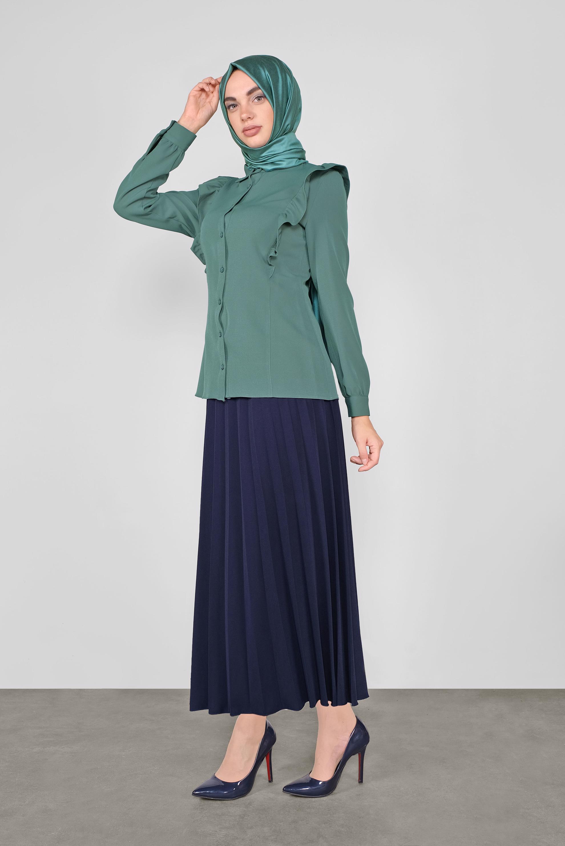 Tesettür giyim YEŞİL FIRFIRLI DÜĞMELİ BLUZ 41241