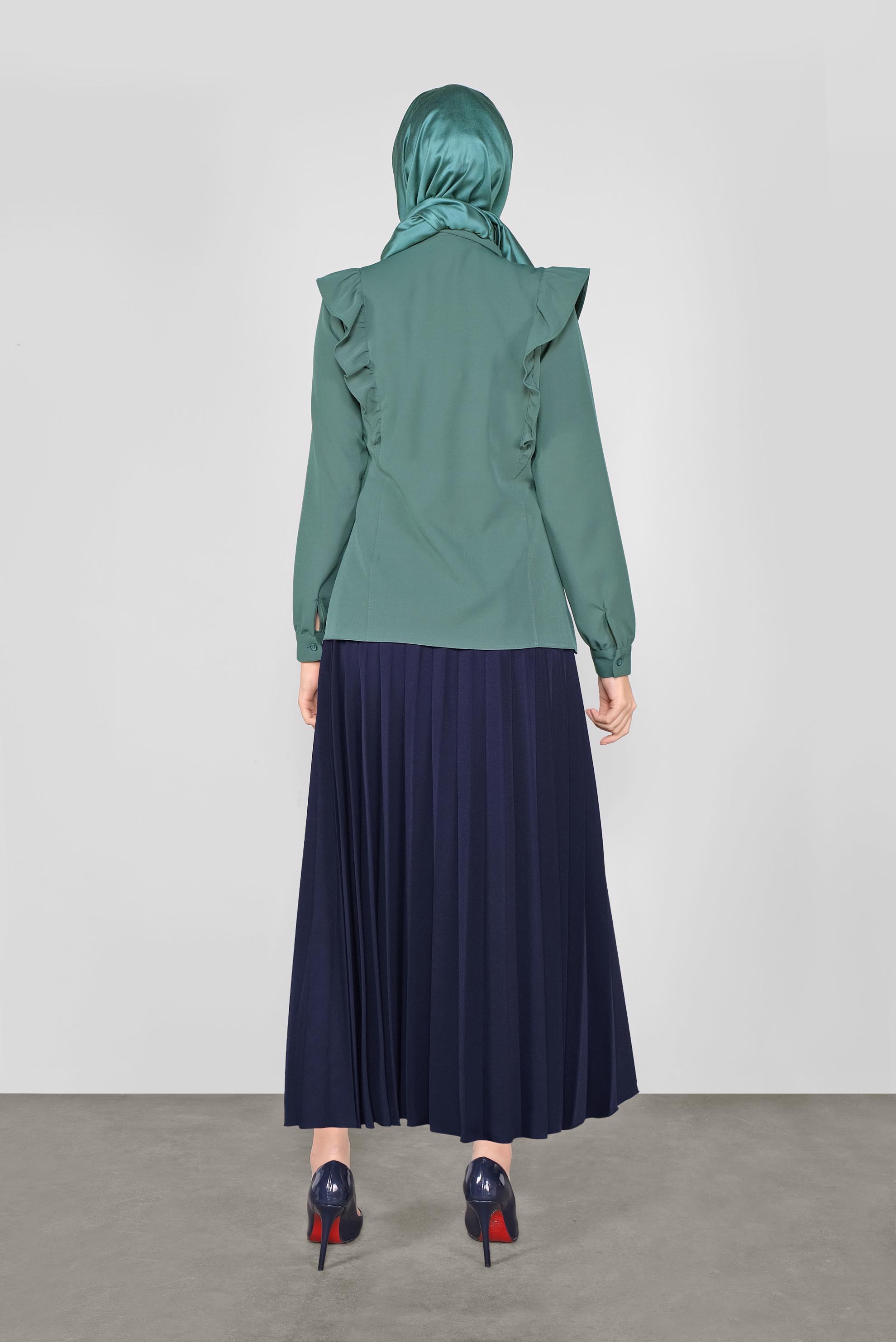 Tesettür giyim YEŞİL FIRFIRLI DÜĞMELİ BLUZ 41241