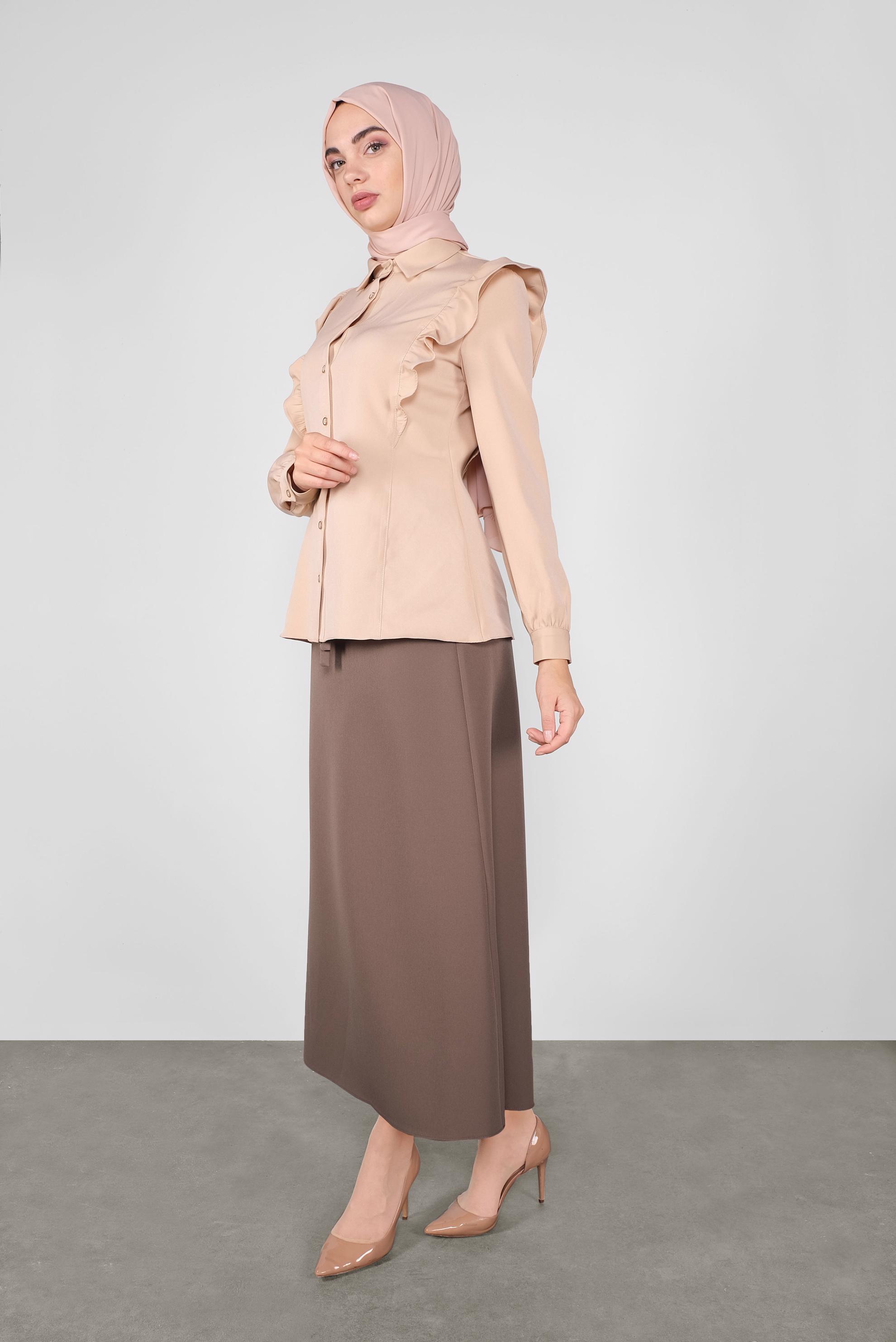 Tesettür giyim BEJ FIRFIRLI DÜĞMELİ BLUZ 41241