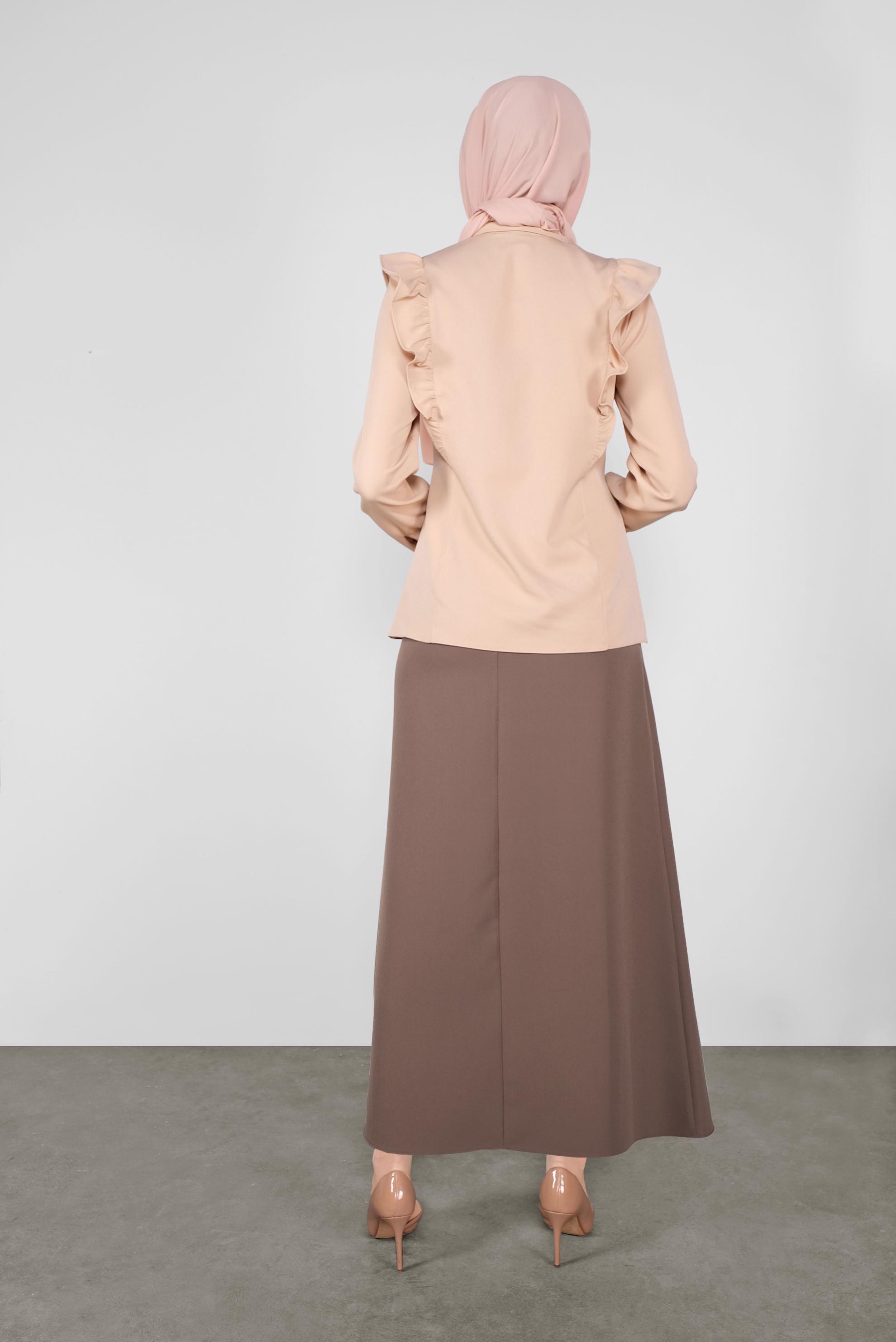 Tesettür giyim BEJ FIRFIRLI DÜĞMELİ BLUZ 41241