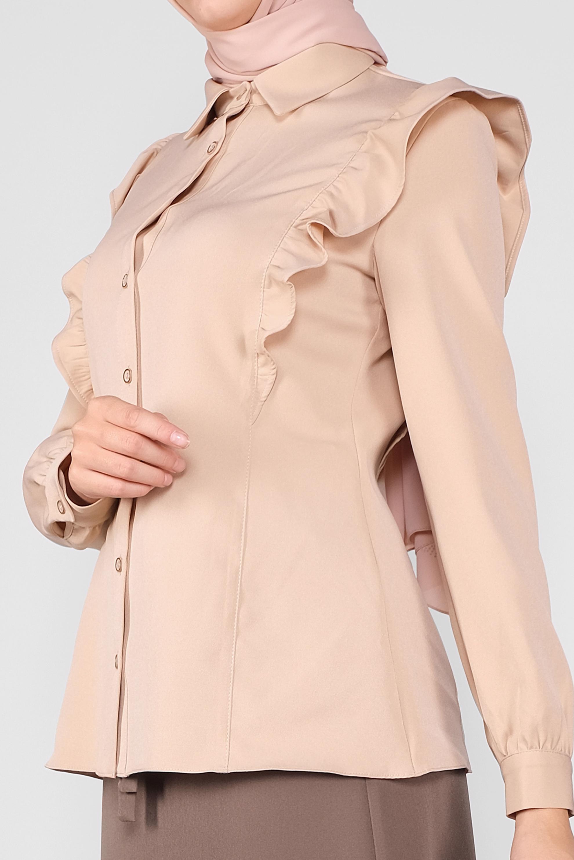 Tesettür giyim BEJ FIRFIRLI DÜĞMELİ BLUZ 41241