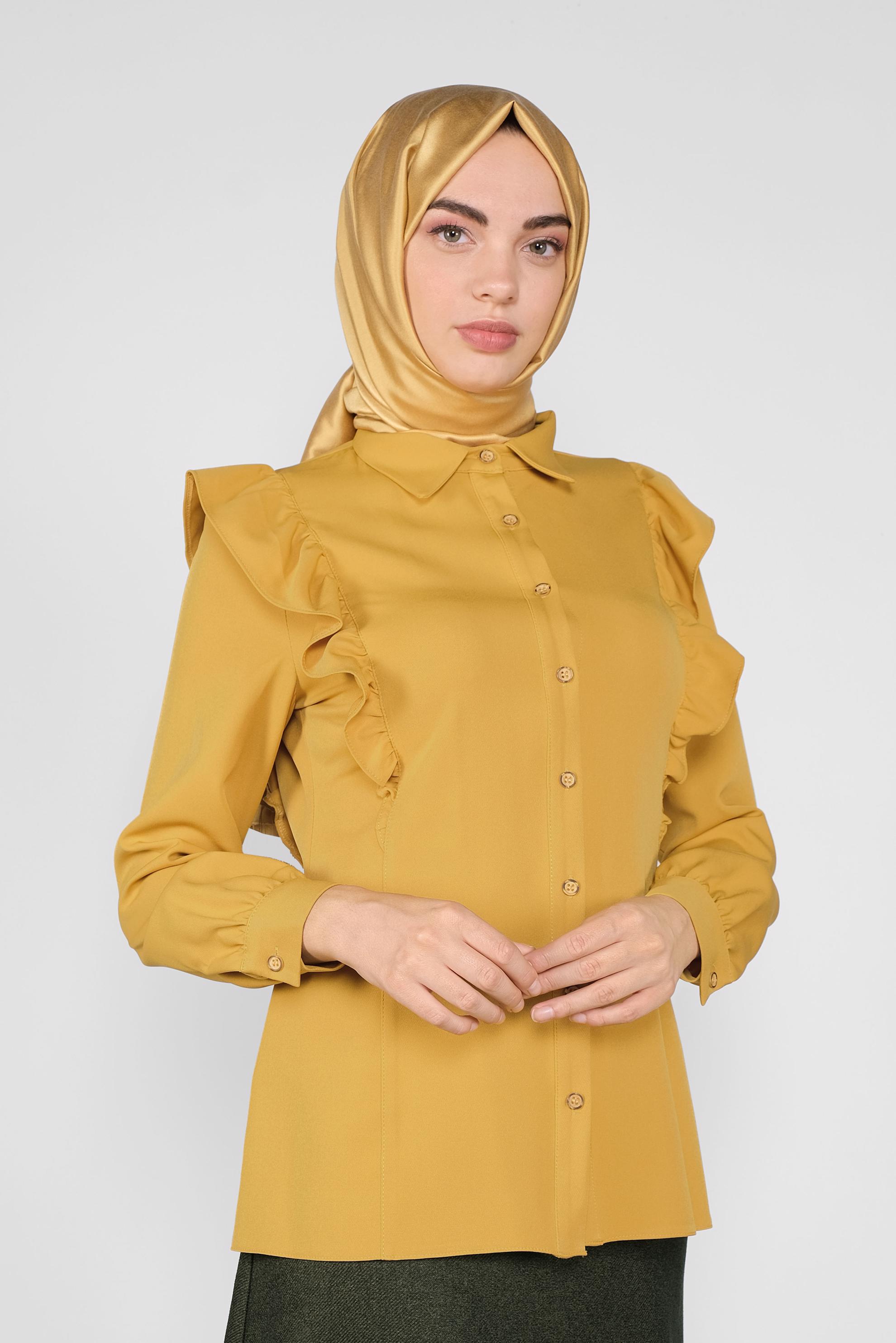 Tesettür giyim SARI FIRFIRLI DÜĞMELİ BLUZ 41241