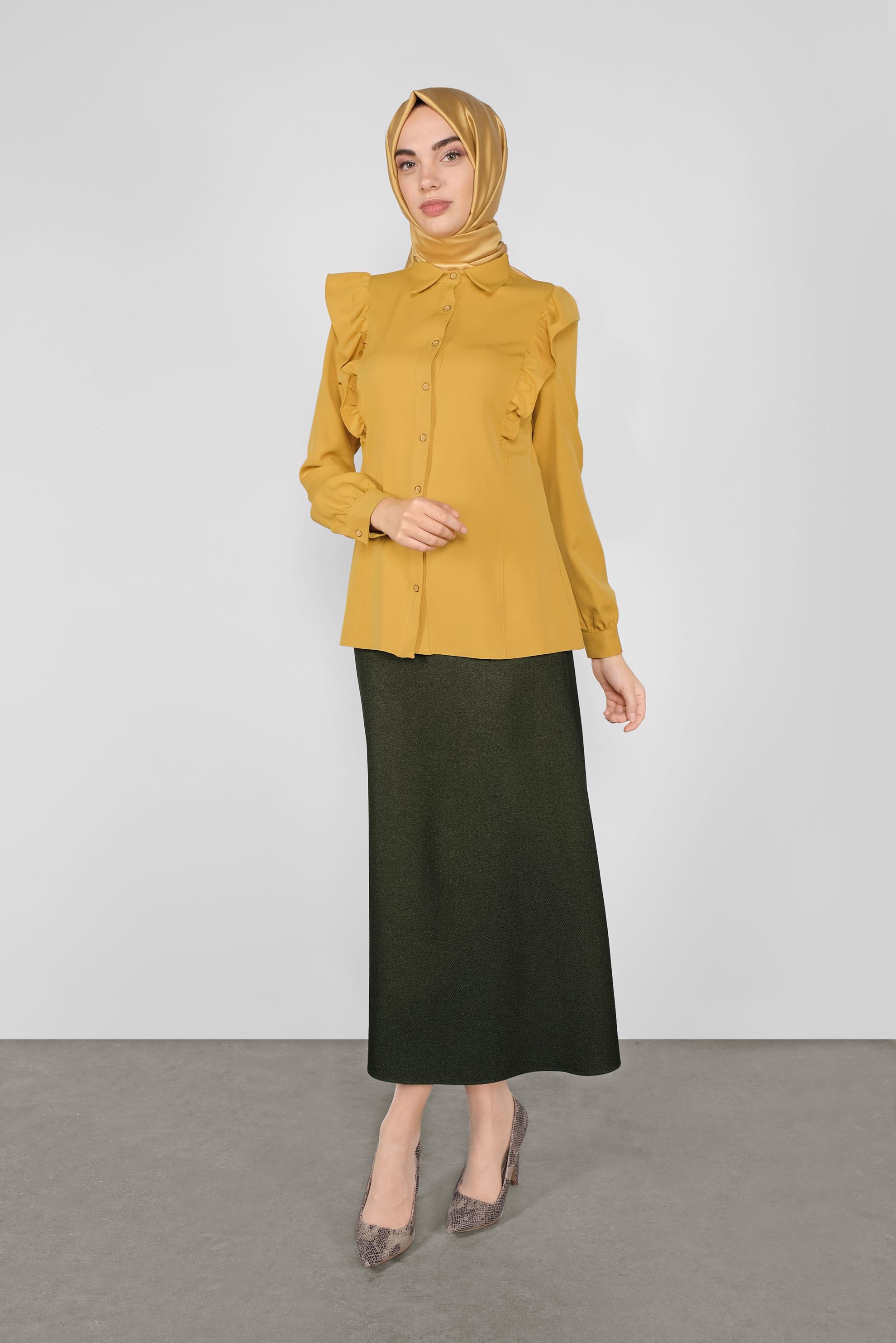 Tesettür giyim SARI FIRFIRLI DÜĞMELİ BLUZ 41241