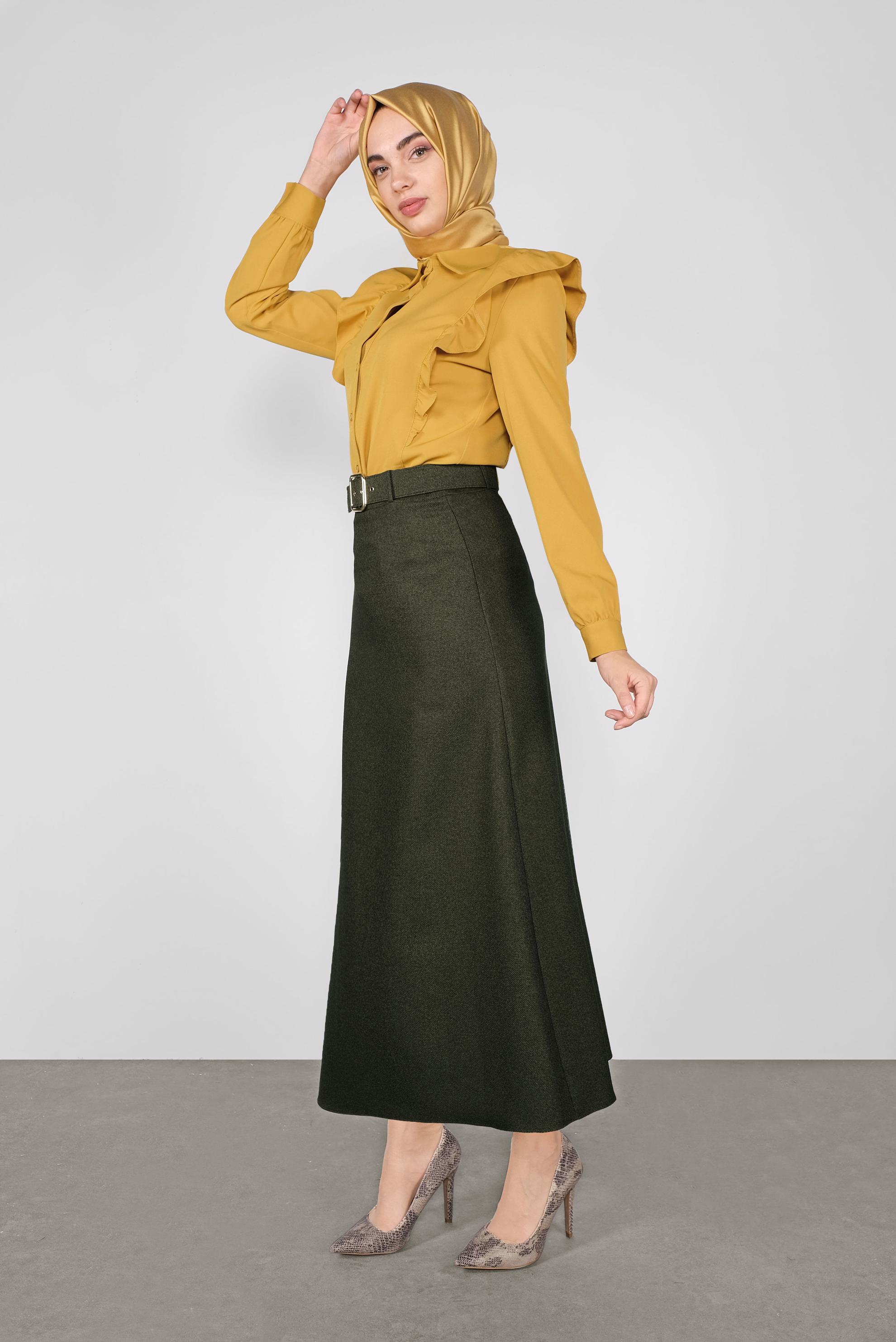 Tesettür giyim SARI FIRFIRLI DÜĞMELİ BLUZ 41241