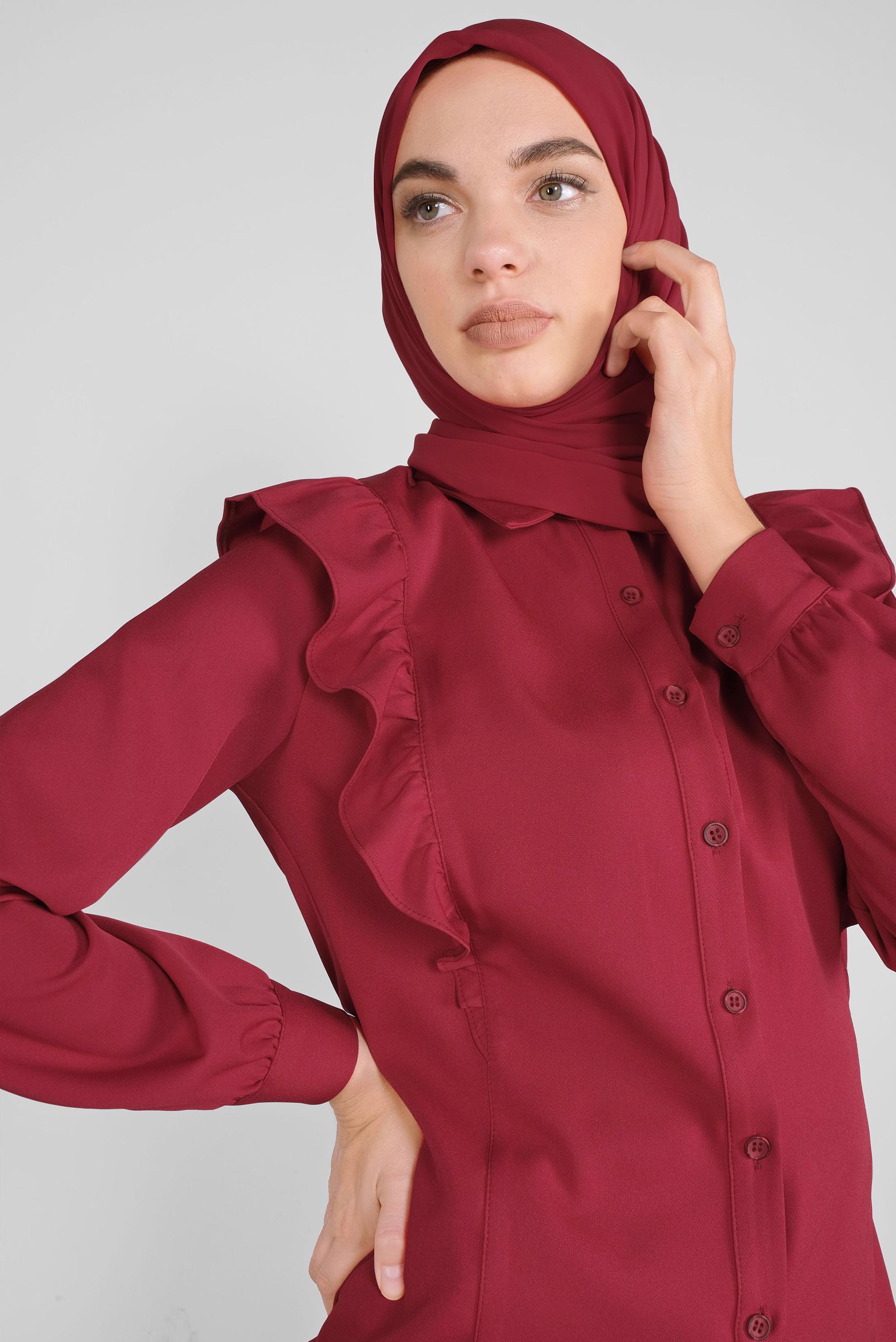 Tesettür giyim KIRMIZI FIRFIRLI DÜĞMELİ BLUZ 41241