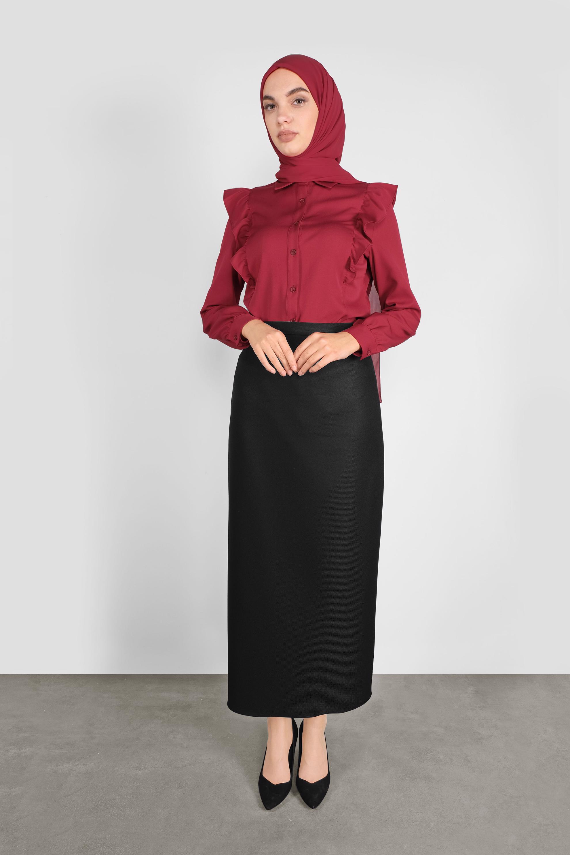 Tesettür giyim KIRMIZI FIRFIRLI DÜĞMELİ BLUZ 41241