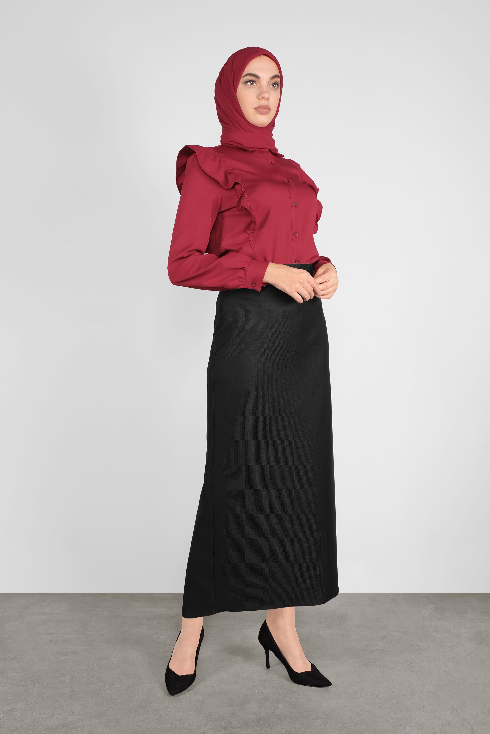 Tesettür giyim KIRMIZI FIRFIRLI DÜĞMELİ BLUZ 41241