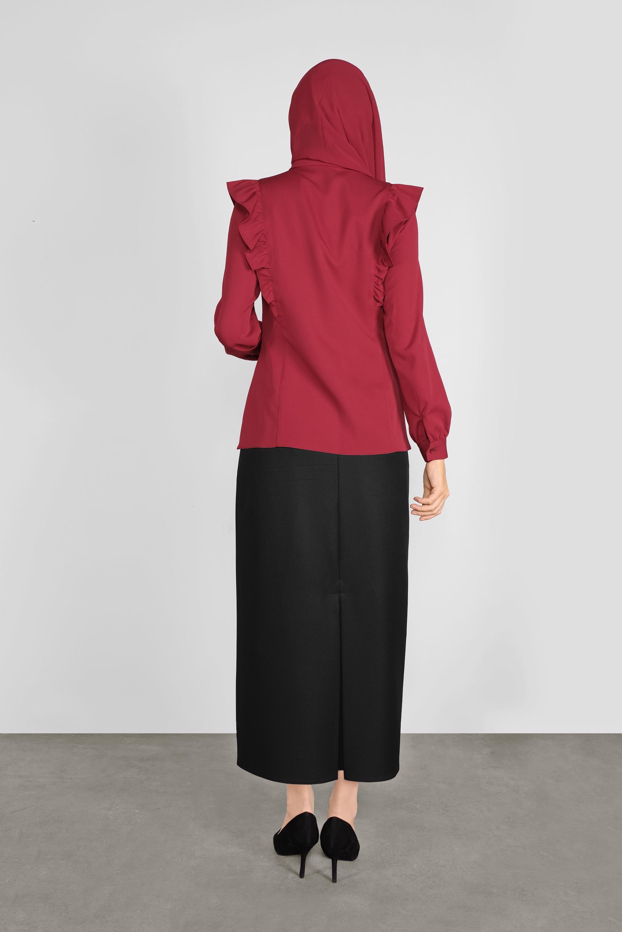 Tesettür giyim KIRMIZI FIRFIRLI DÜĞMELİ BLUZ 41241