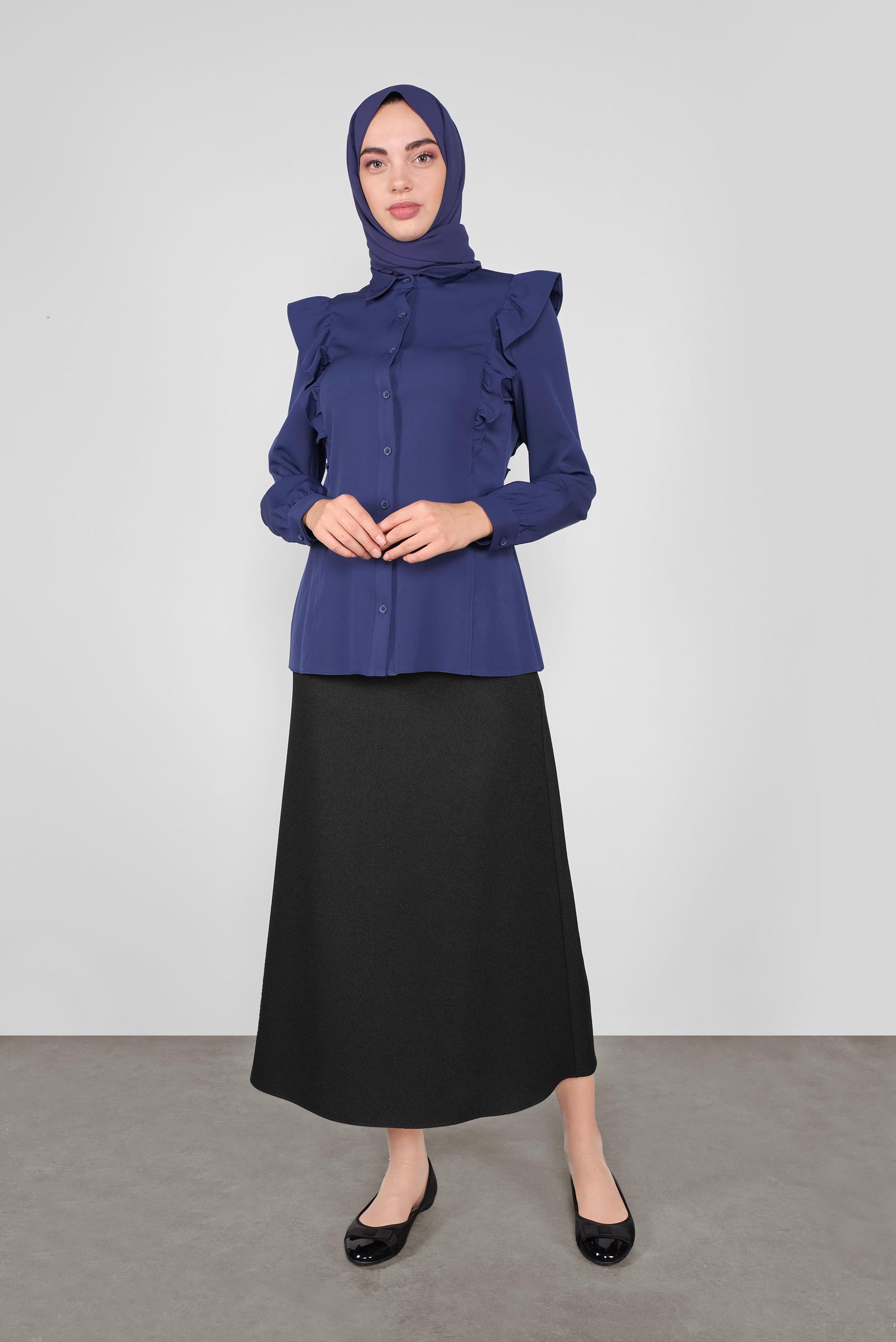 Hijab clothing NAVY BLUE RUFFLED BUTTONED BLOUSE 41241