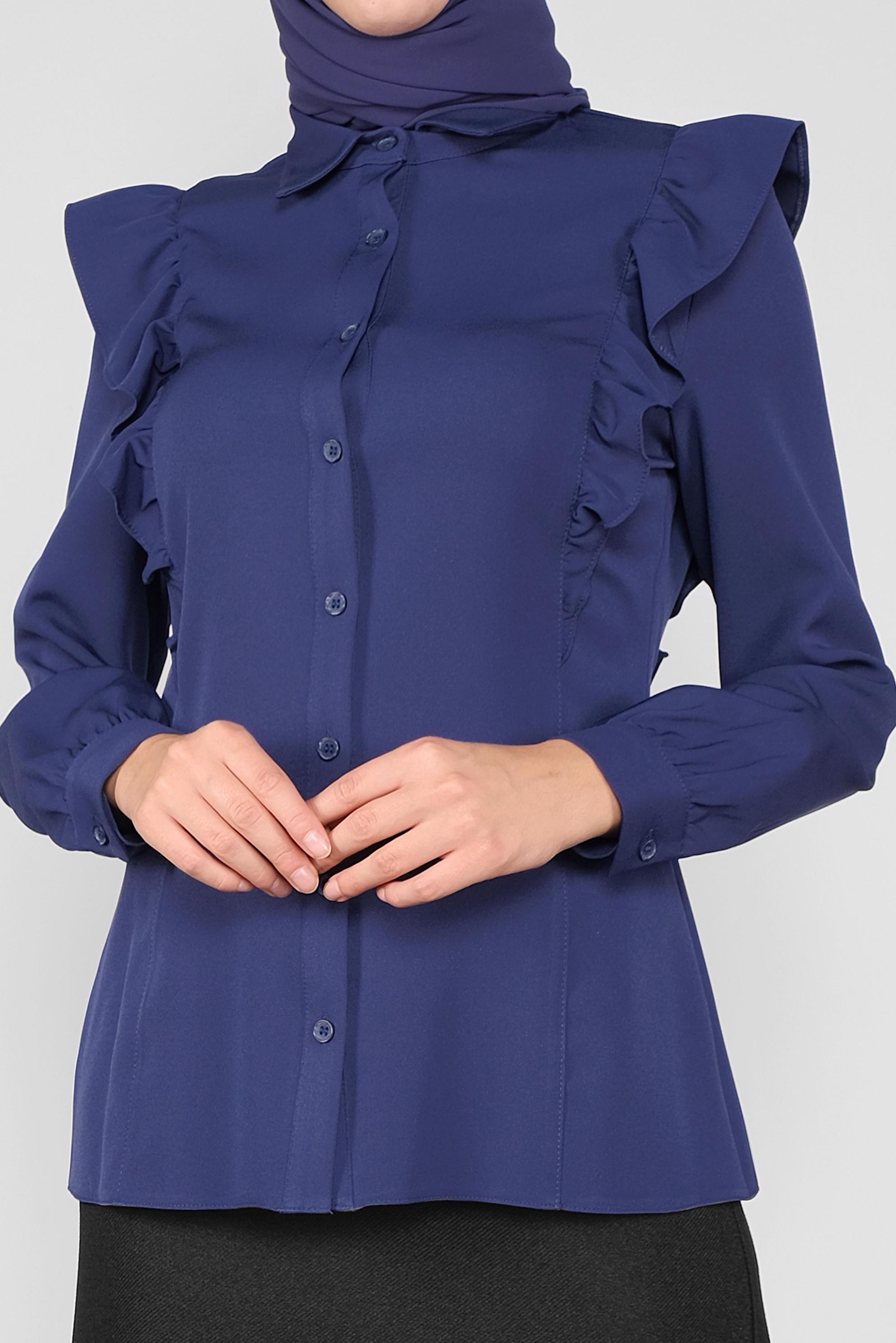 Hijab clothing NAVY BLUE RUFFLED BUTTONED BLOUSE 41241