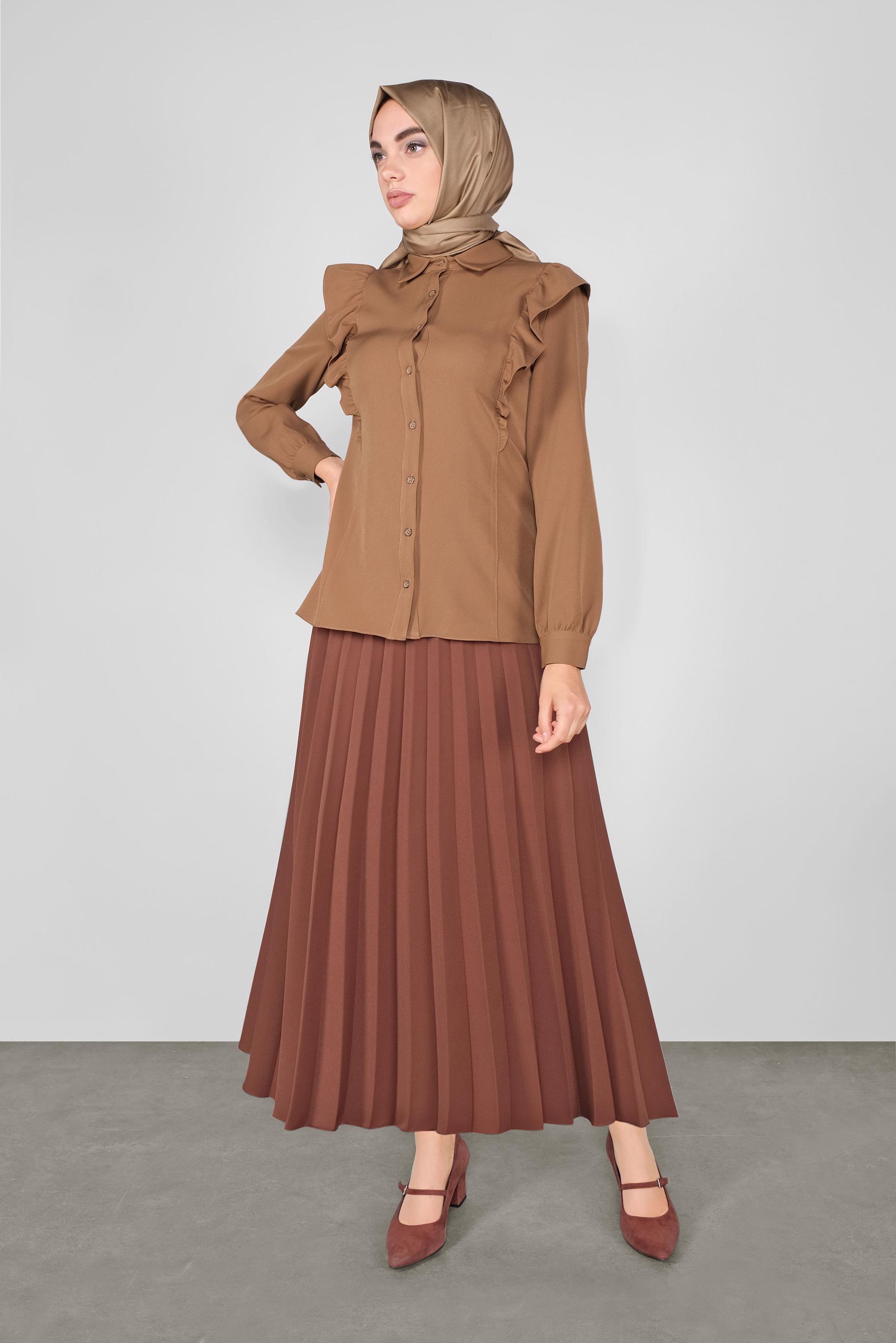 Tesettür giyim KAHVE FIRFIRLI DÜĞMELİ BLUZ 41241