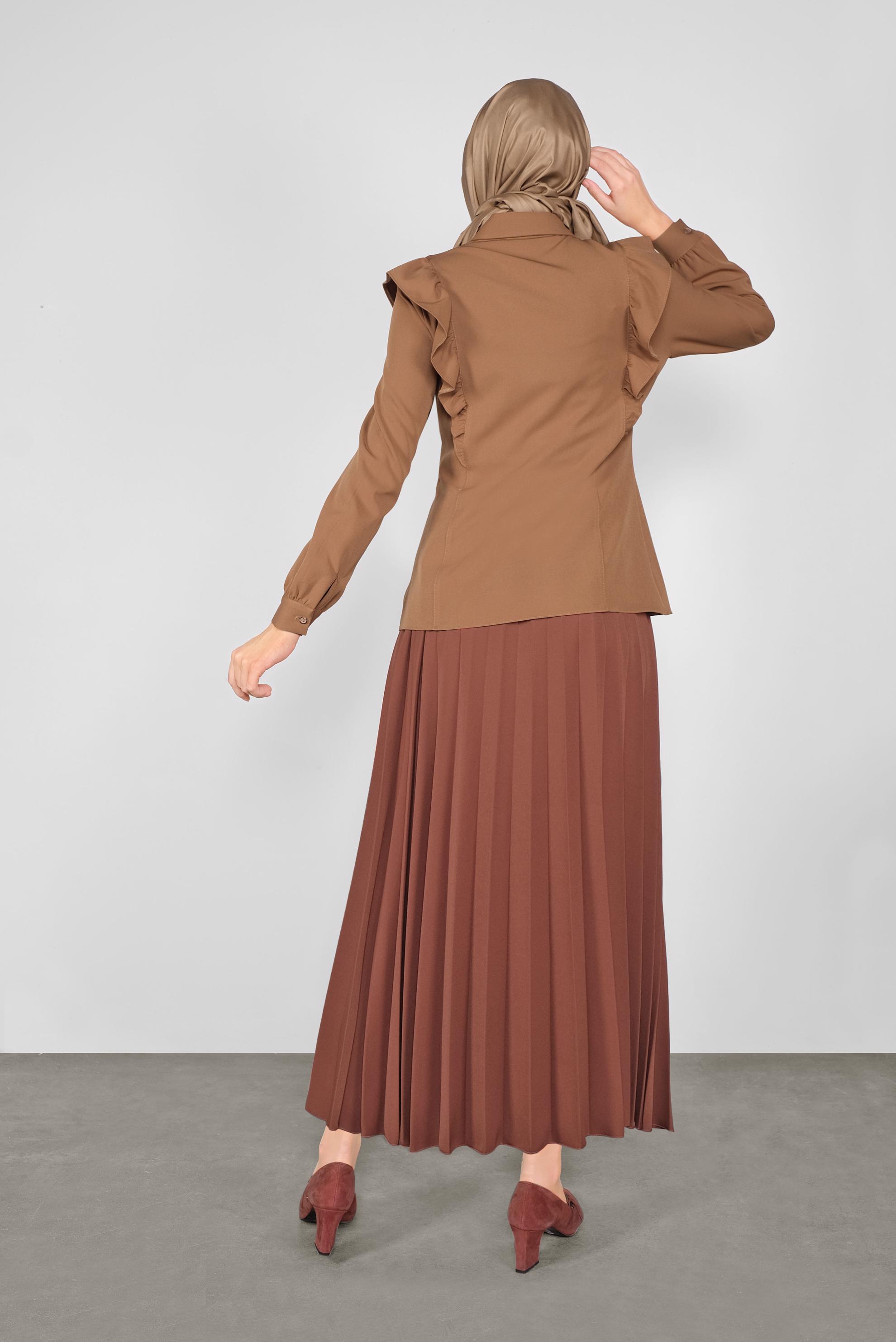 Tesettür giyim KAHVE FIRFIRLI DÜĞMELİ BLUZ 41241