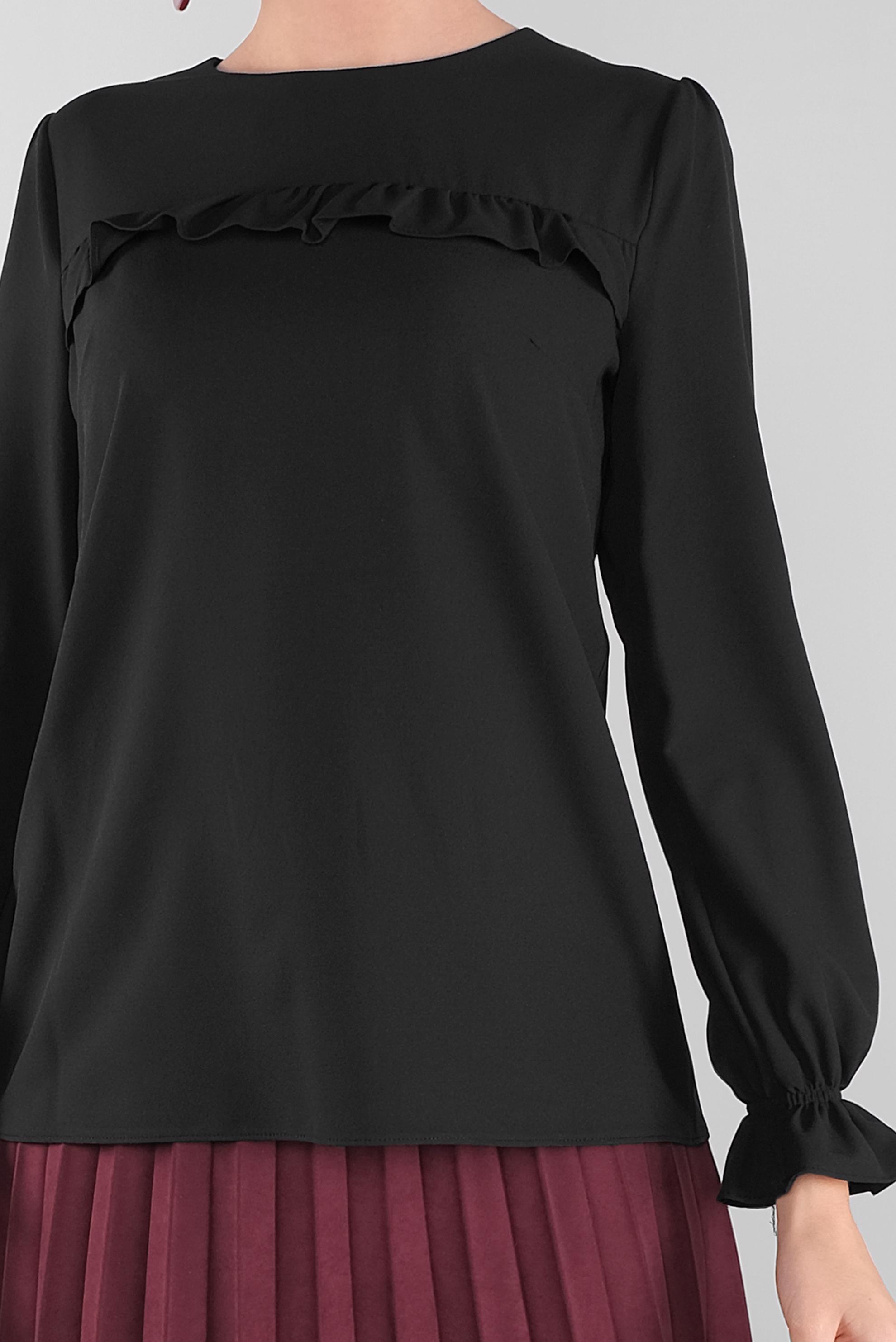 Tesettür giyim SİYAH MANŞETLERİ LASTİKLİ FIRFIRLI BLUZ 41242 