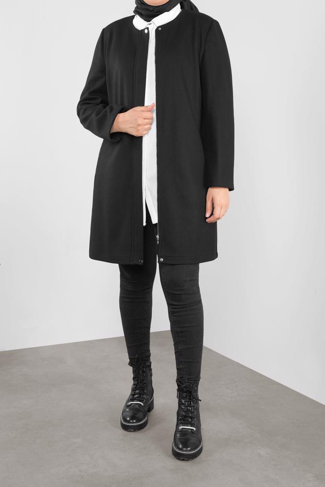 Vêtements hijab NOIR CABAN ZIPPÉE COL ROND 20107 - ALVİNA