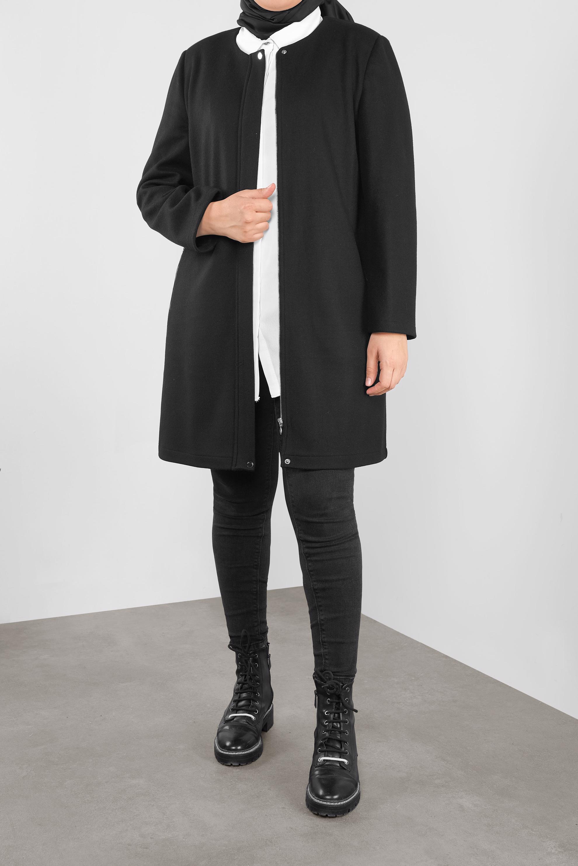 Tesettür giyim SİYAH FERMUARLI KAŞE CEKET 20107 