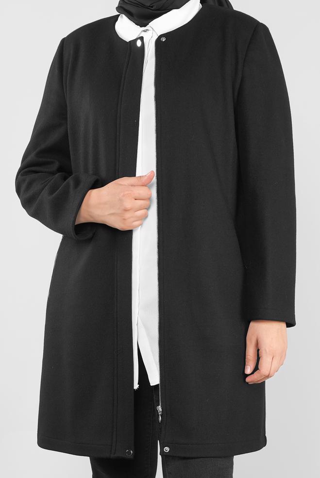 Vêtements hijab NOIR CABAN ZIPPÉE COL ROND 20107 - ALVİNA
