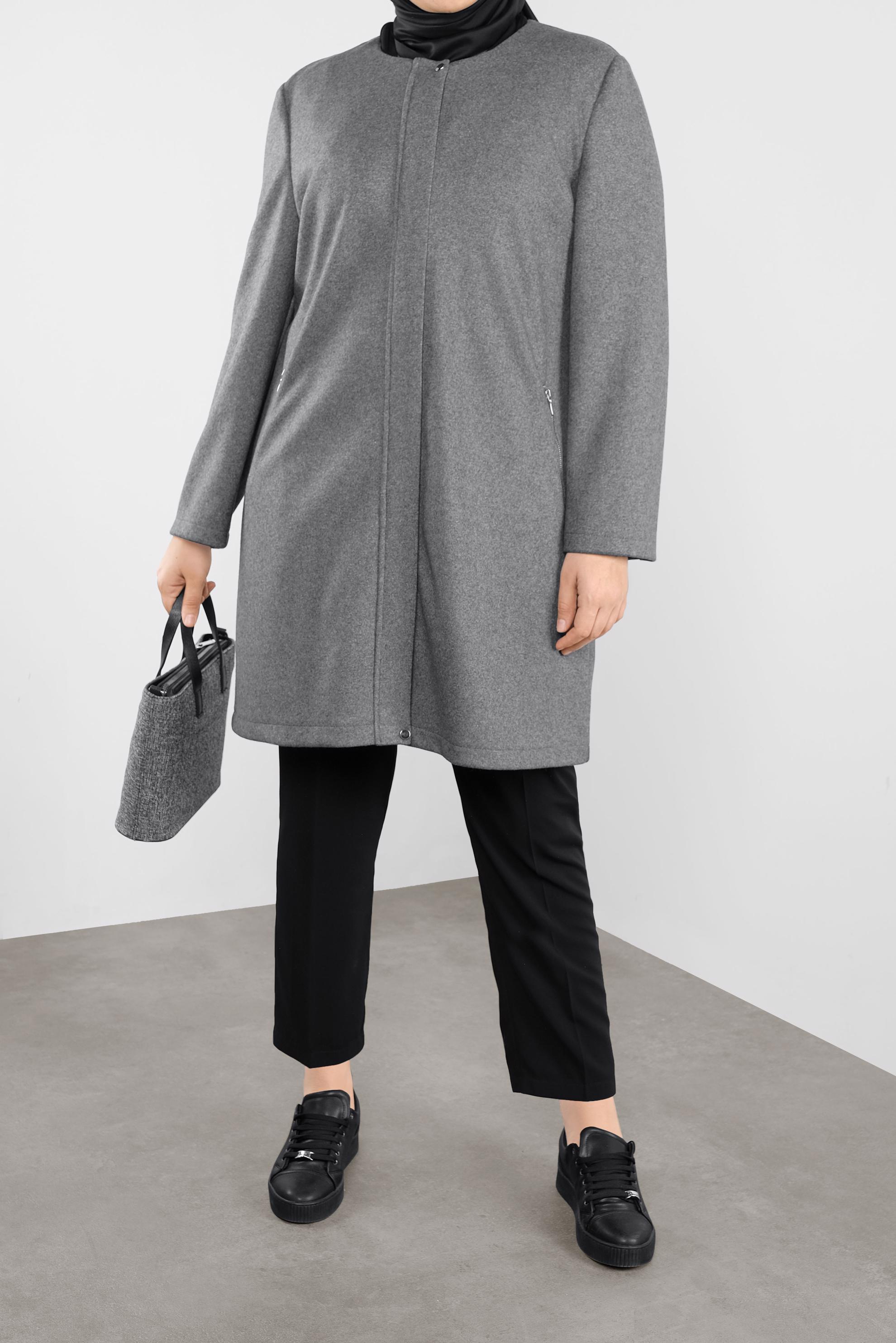 Tesettür giyim GRİ FERMUARLI KAŞE CEKET 20107 