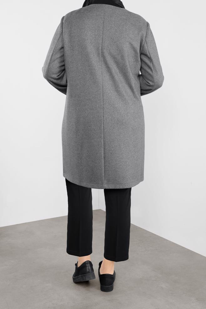 Vêtements hijab GRIS CABAN ZIPPÉE COL ROND 20107 - ALVİNA