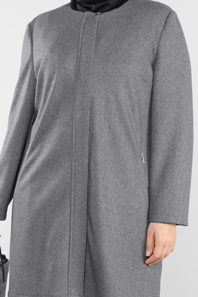 Vêtements hijab GRIS CABAN ZIPPÉE COL ROND 20107 - ALVİNA