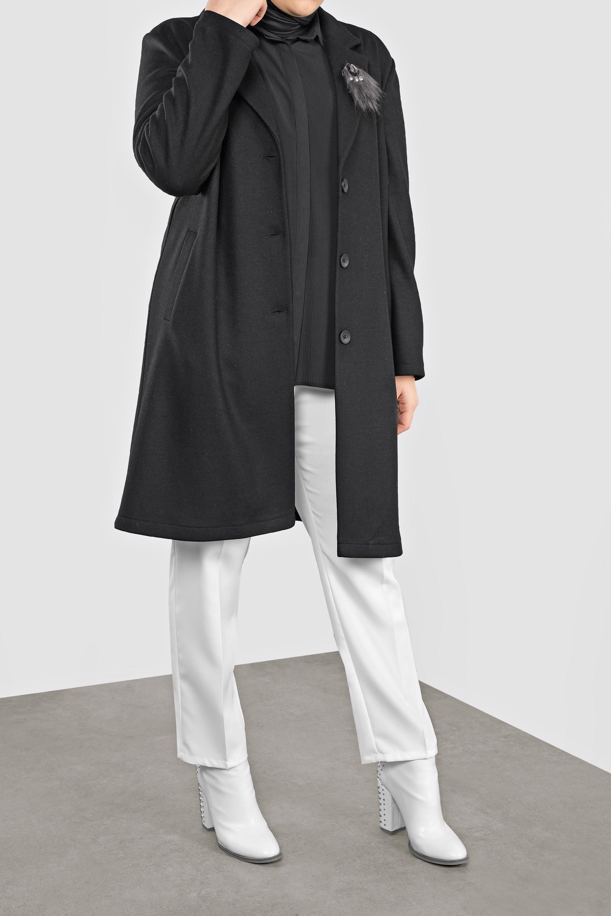 Tesettür giyim SİYAH YAKASI BROŞ DETAYLI KAŞE CEKET 20109	