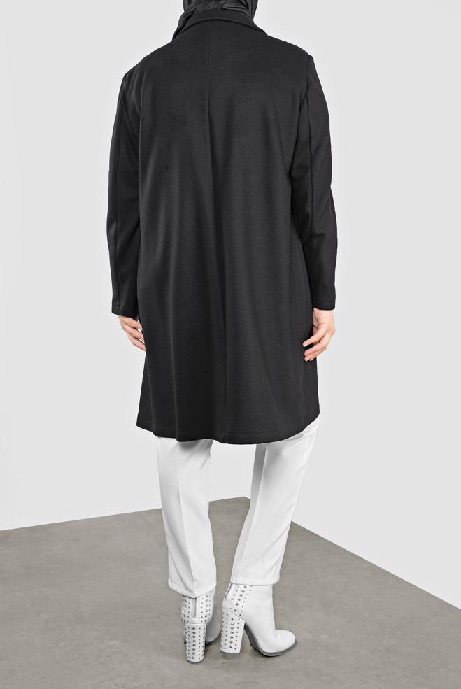 Vêtements hijab NOIR MANTEAU WALKER DÉTAILLÉ BROCHE 20109 - ALVİNA