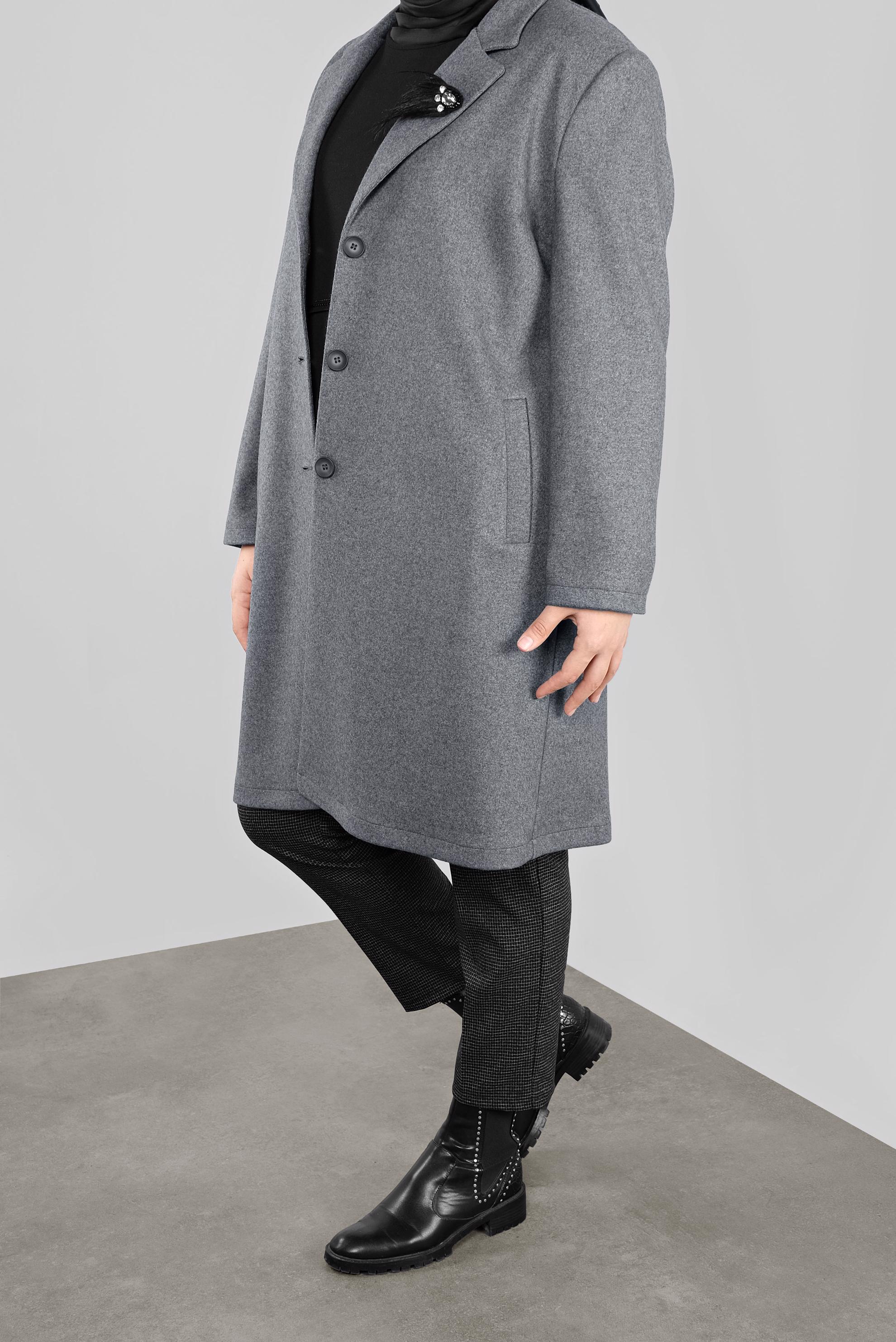 Hijab clothing GREY BROOCH DETAILED WALKER COAT 20109	