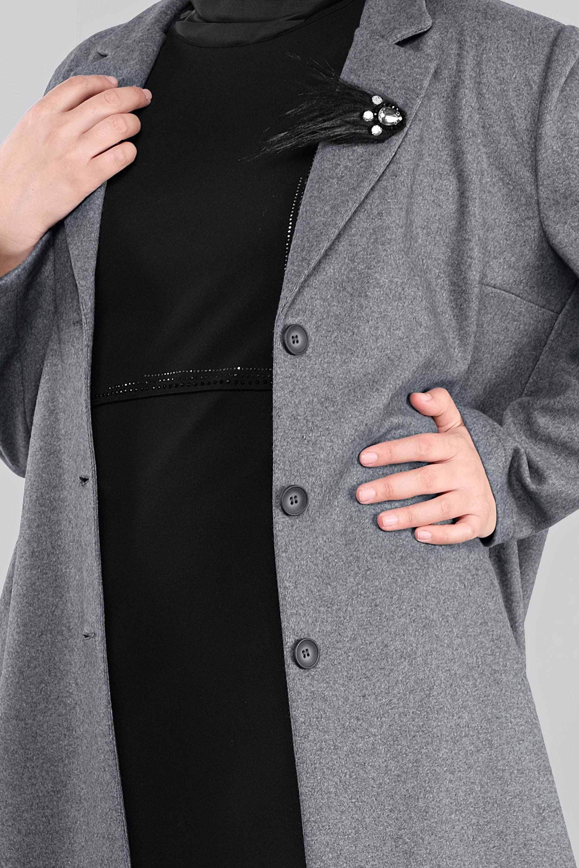 Hijab clothing GREY BROOCH DETAILED WALKER COAT 20109	