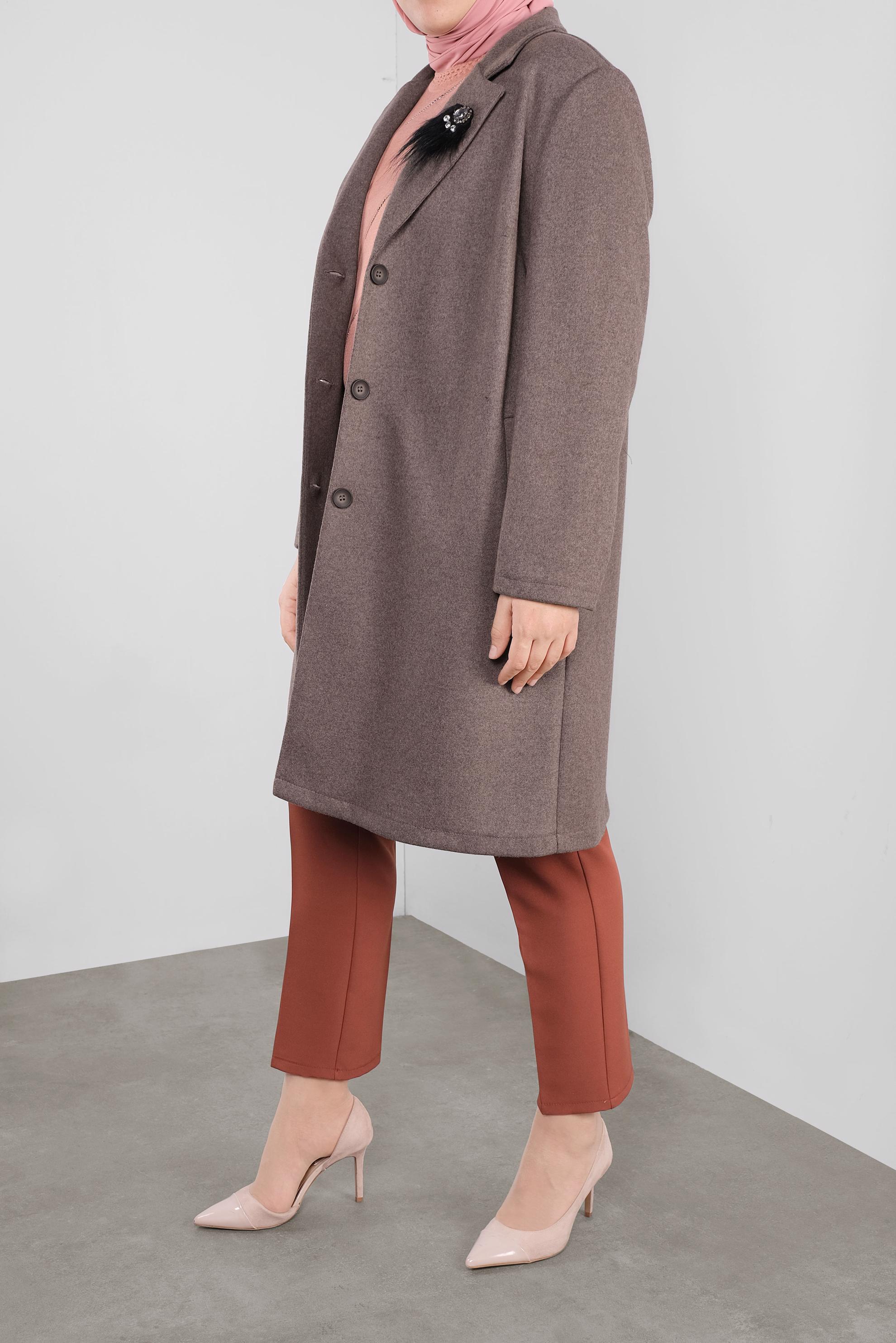 Tesettür giyim KAHVE YAKASI BROŞ DETAYLI KAŞE CEKET 20109	