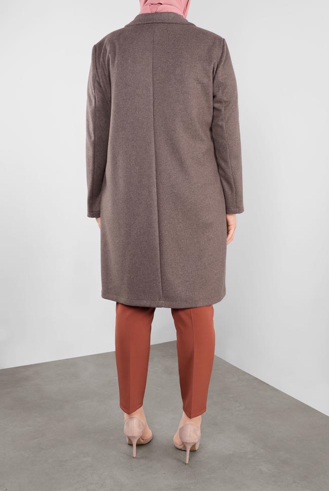Vêtements hijab BRUN MANTEAU WALKER DÉTAILLÉ BROCHE 20109 - ALVİNA