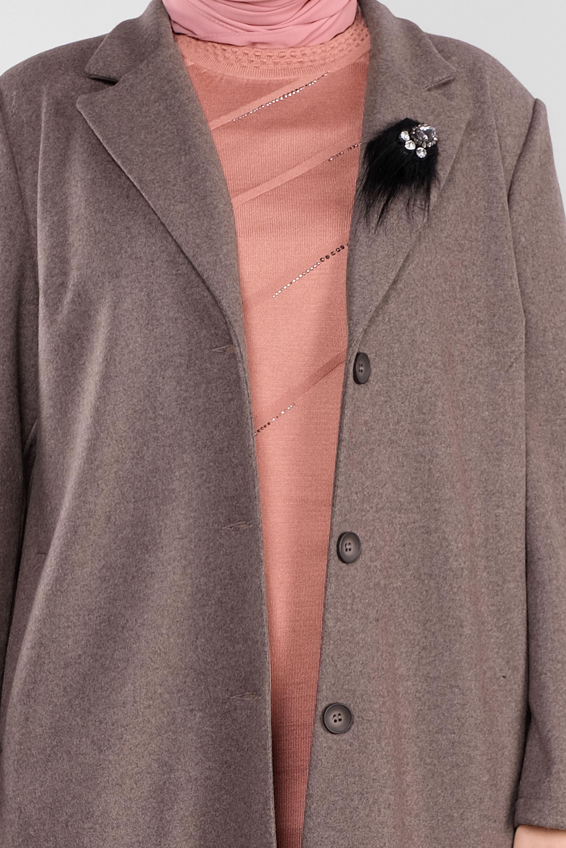 Tesettür giyim KAHVE YAKASI BROŞ DETAYLI KAŞE CEKET 20109	