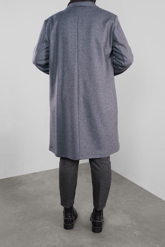 Vêtements hijab GRIS MANTEAU WALKER DÉTAILLÉ BROCHE 20109 - ALVİNA