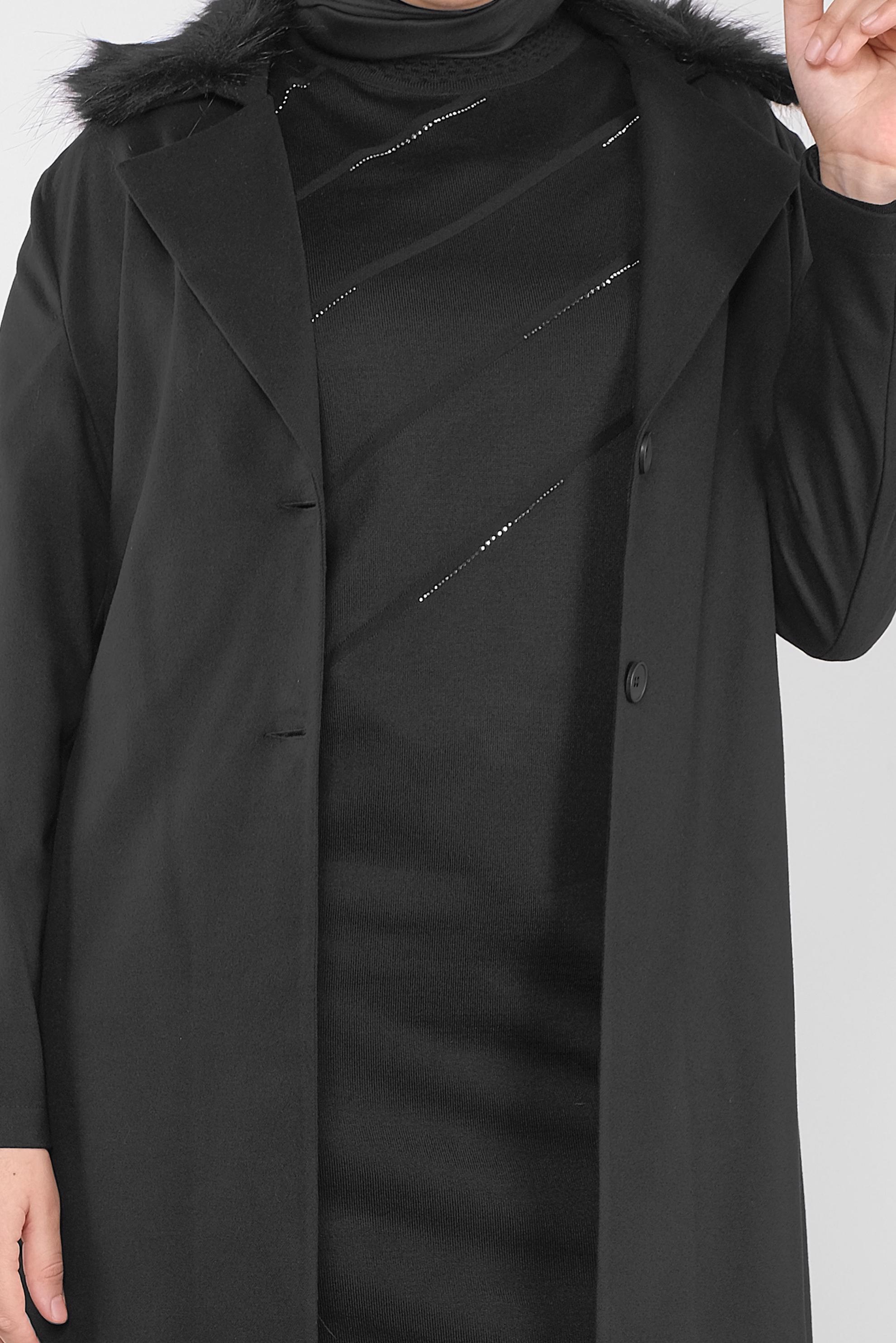 Tesettür giyim SİYAH YAKASI KÜRKLÜ GİY ÇIK 20110 