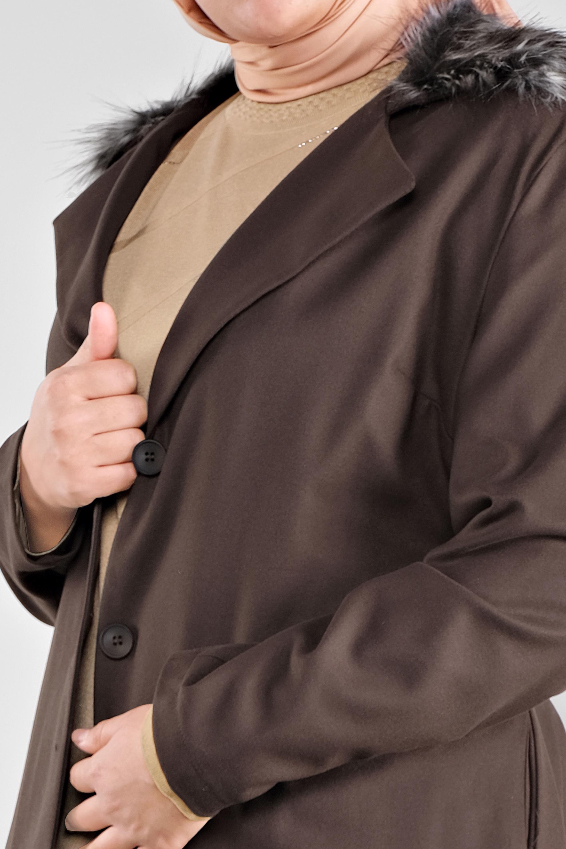 Tesettür giyim KAHVE YAKASI KÜRKLÜ GİY ÇIK 20110 