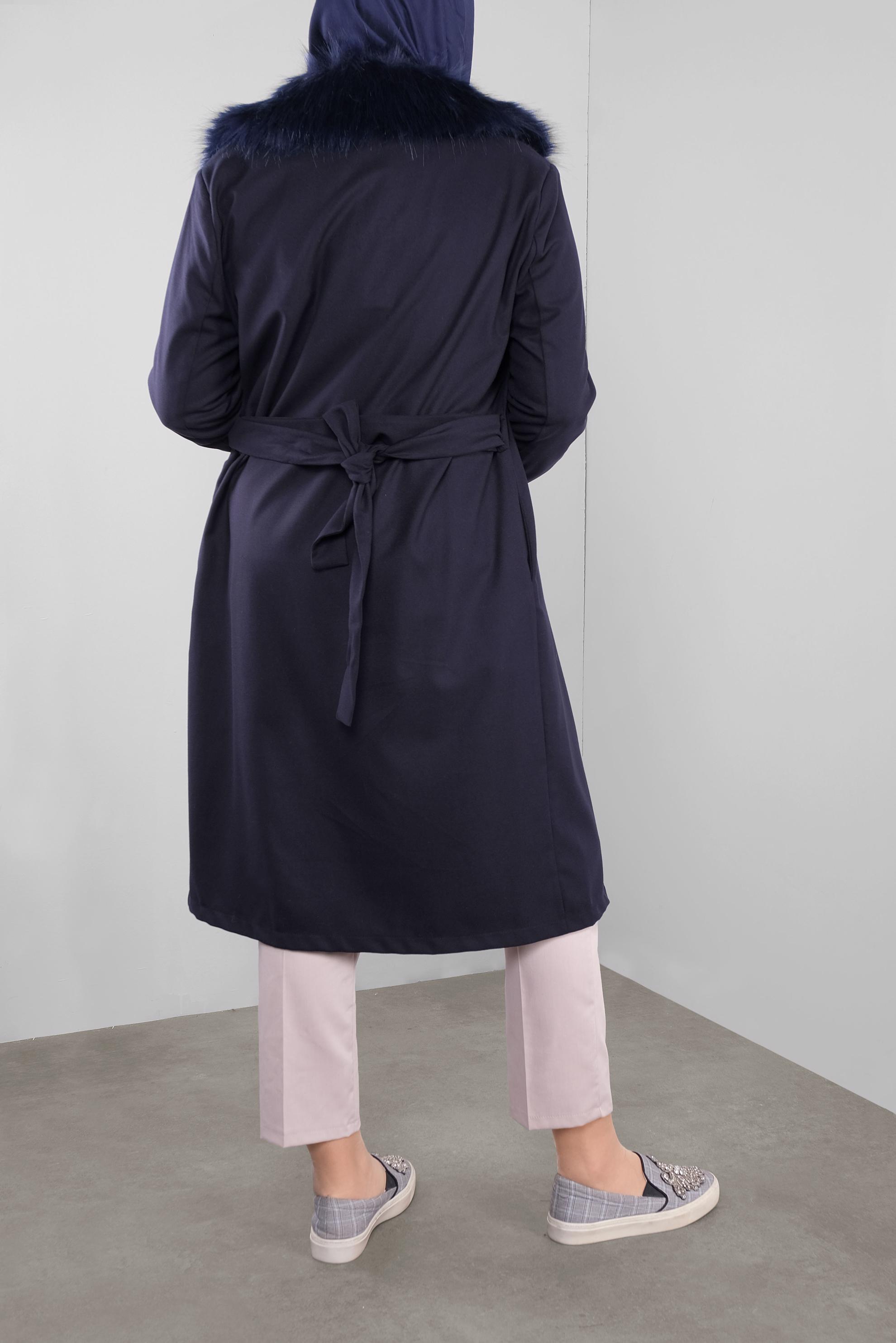 Hijab clothing NAVY BLUE FAUX-FUR-TRIM HOODED JACKET 20110 