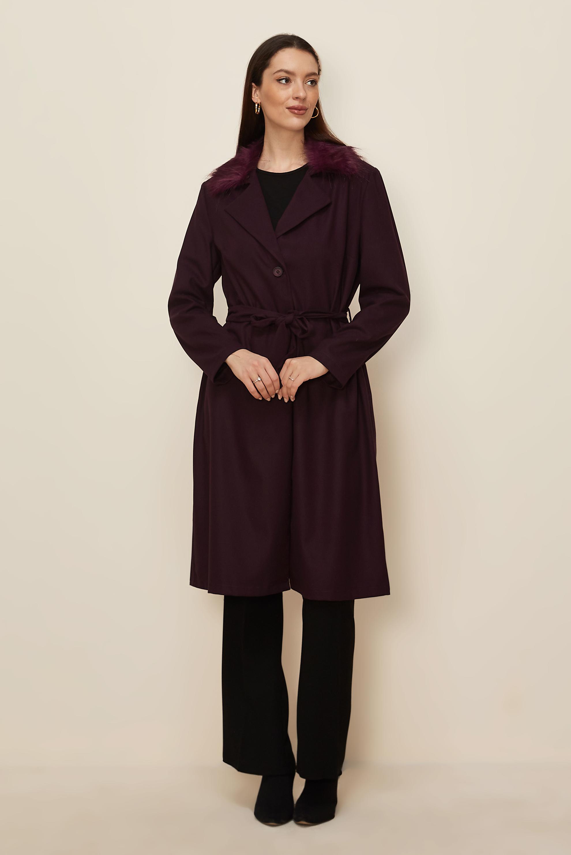 Vêtements hijab PRUNE VESTE À CAPUCHE EN EFFET FOURRURE 20110 