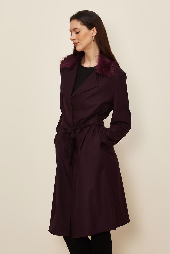 Vêtements hijab PRUNE VESTE À CAPUCHE EN EFFET FOURRURE 20110  - ALVİNA