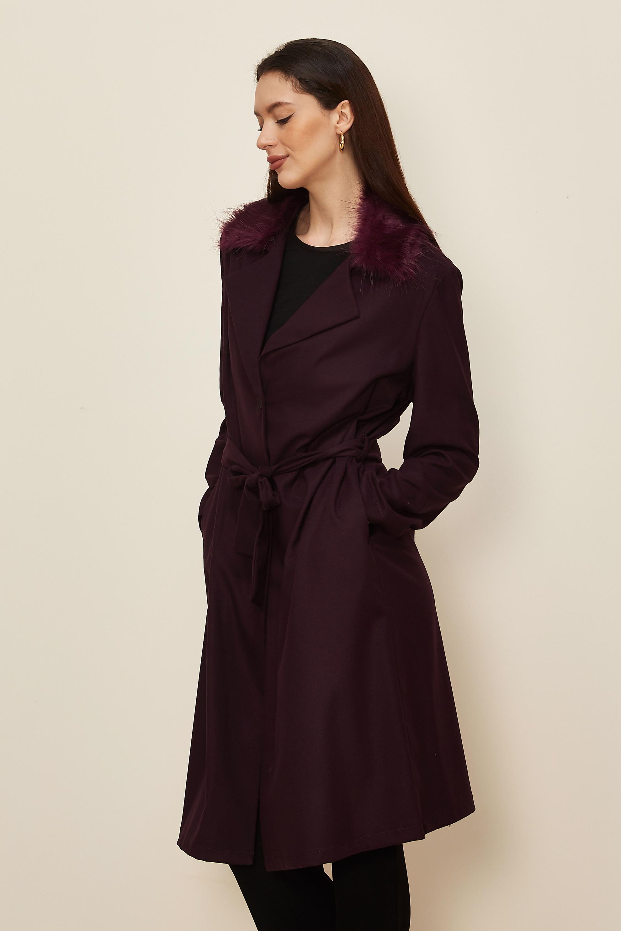 Vêtements hijab PRUNE VESTE À CAPUCHE EN EFFET FOURRURE 20110 