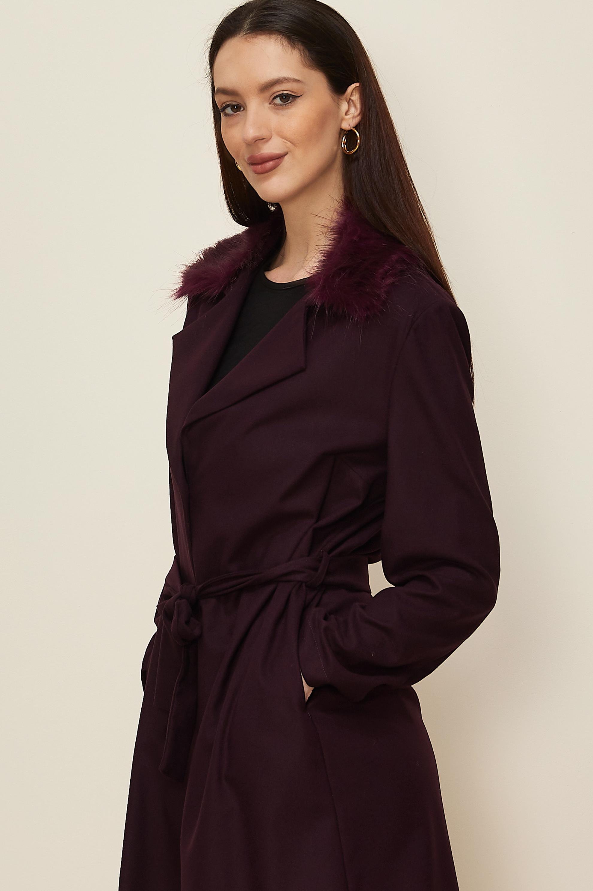 Vêtements hijab PRUNE VESTE À CAPUCHE EN EFFET FOURRURE 20110 