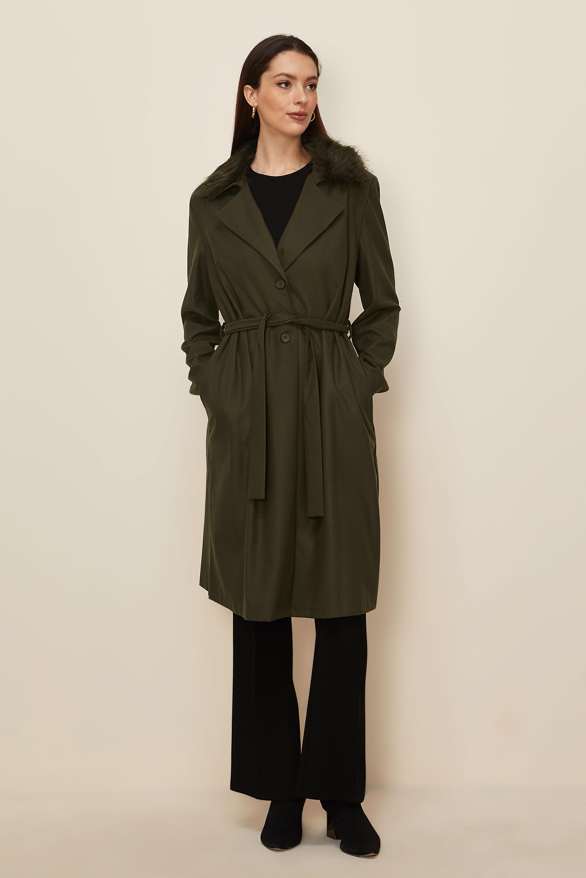 Vêtements hijab KAKI VESTE À CAPUCHE EN EFFET FOURRURE 20110 