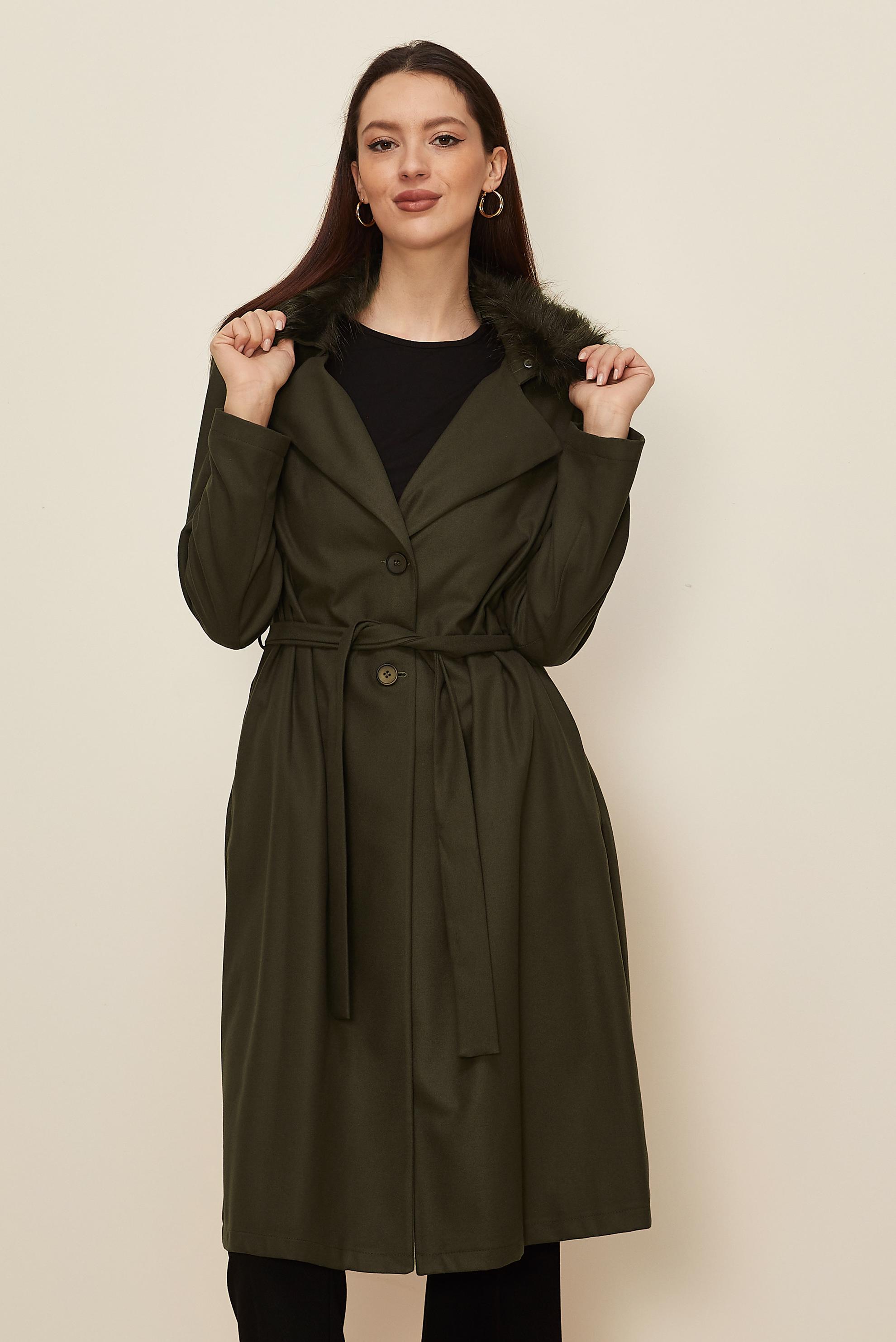 Vêtements hijab KAKI VESTE À CAPUCHE EN EFFET FOURRURE 20110 