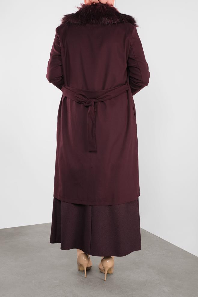 Vêtements hijab ROUGE BORDEAUX VESTE À CAPUCHE EN EFFET FOURRURE 20110  - ALVİNA